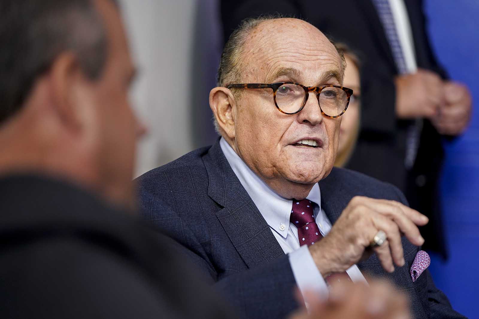 Former New York Mayor Rudy Giuliani speaks during a news conference held by  US President Donald Trump in the Briefing Room of the White House on September 27 in Washington.