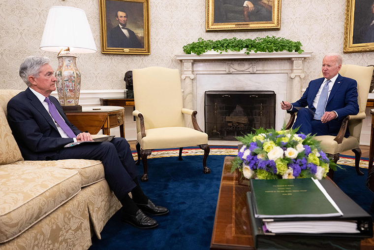 US President Joe Biden and Chairman of the Federal Reserve Jerome Powell during a meeting in the Oval Office of the White House in May.