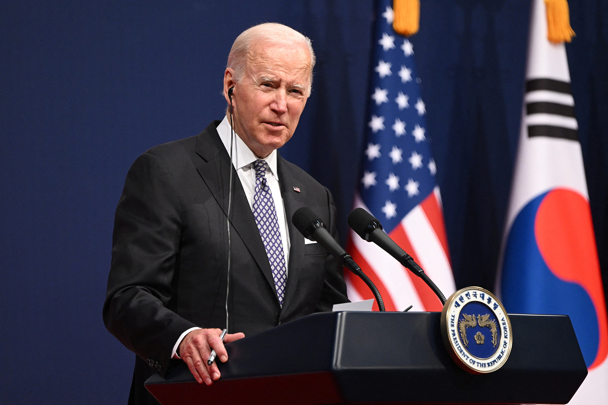 US President Joe Biden speaks during a press conference in Seoul, South Korea, on May 21. 