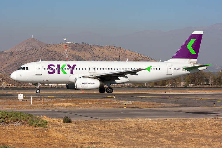 A Sky Airline Airbus 320 is seen on the taxiway at Santiago Arturo Merino Benítez airport in Santiago, Chile, on Sunday, March, 22.  