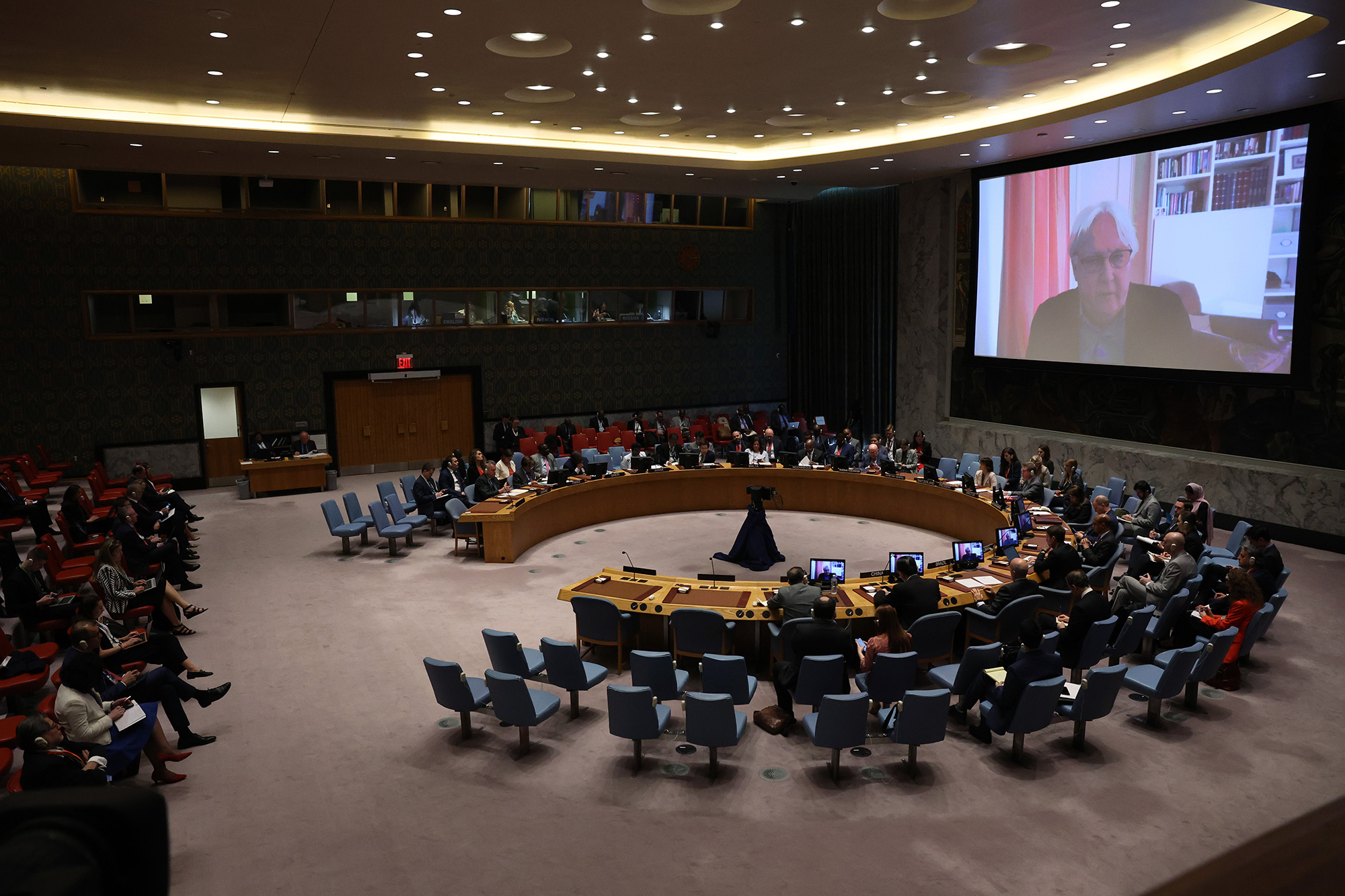United Nations Security Council delegates were briefed via video by UN emergency relief coordinator Martin Griffiths at a meeting for the Maintenance of Peace and Security of Ukraine in New York on May 15.