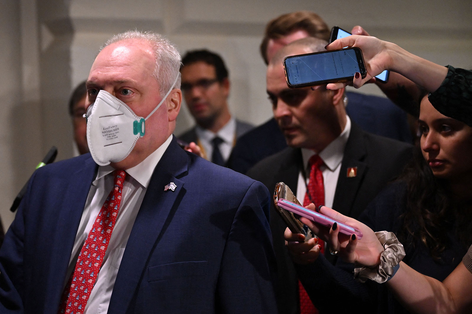 Scalise is followed by reporters after leadership meeting at the US Capitol on Friday, October 20.