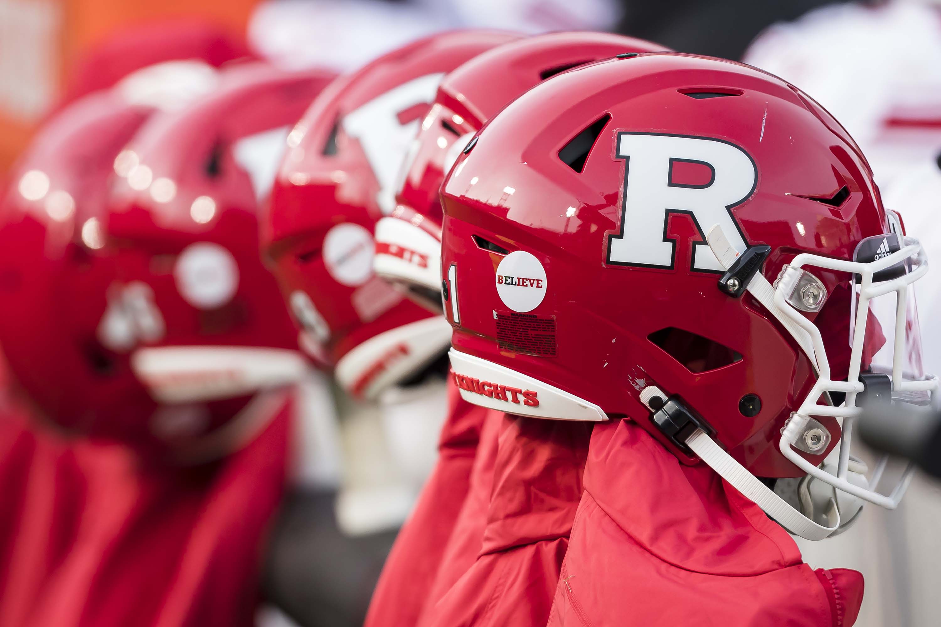 Rutgers Scarlet Knights equipment is seen before a game at Beaver Stadium in State College, Pennsylvania, in November 2019.