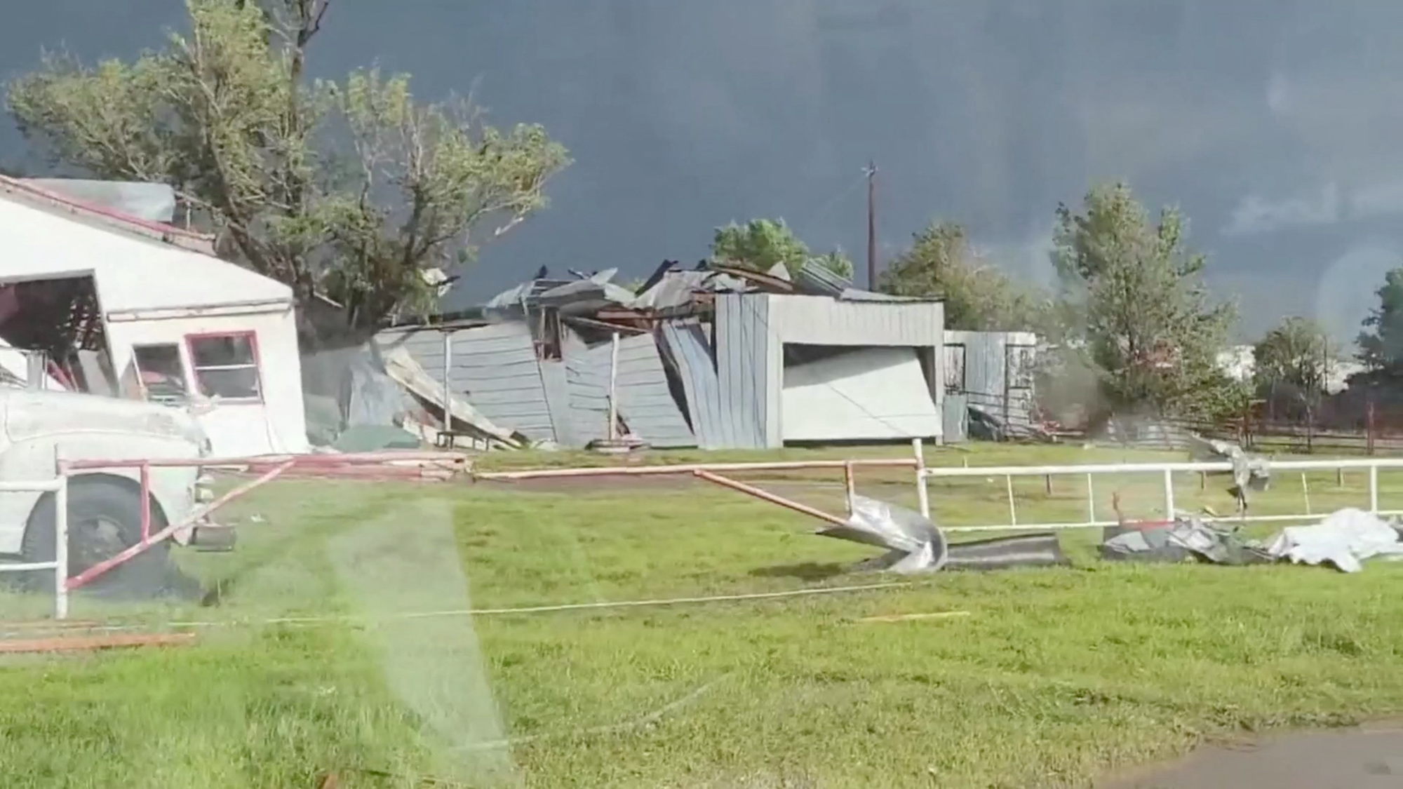 A view of a damaged site in Perryton as the town gets struck by a tornado on Thursday.