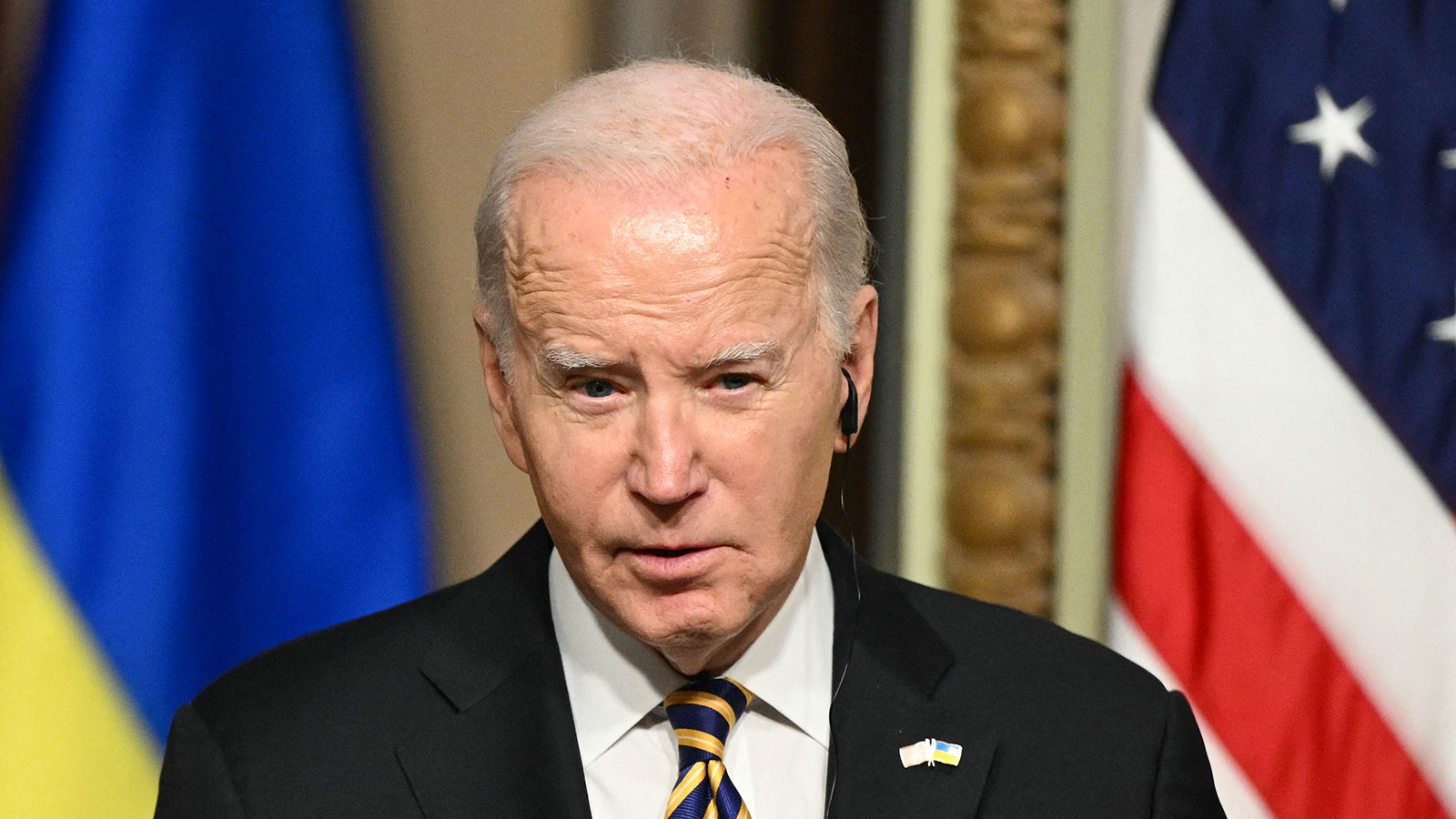 Biden speaks during a joint press conference with Ukraine's President Volodymyr Zelensky in Washington, DC, on Tuesday, December 12.