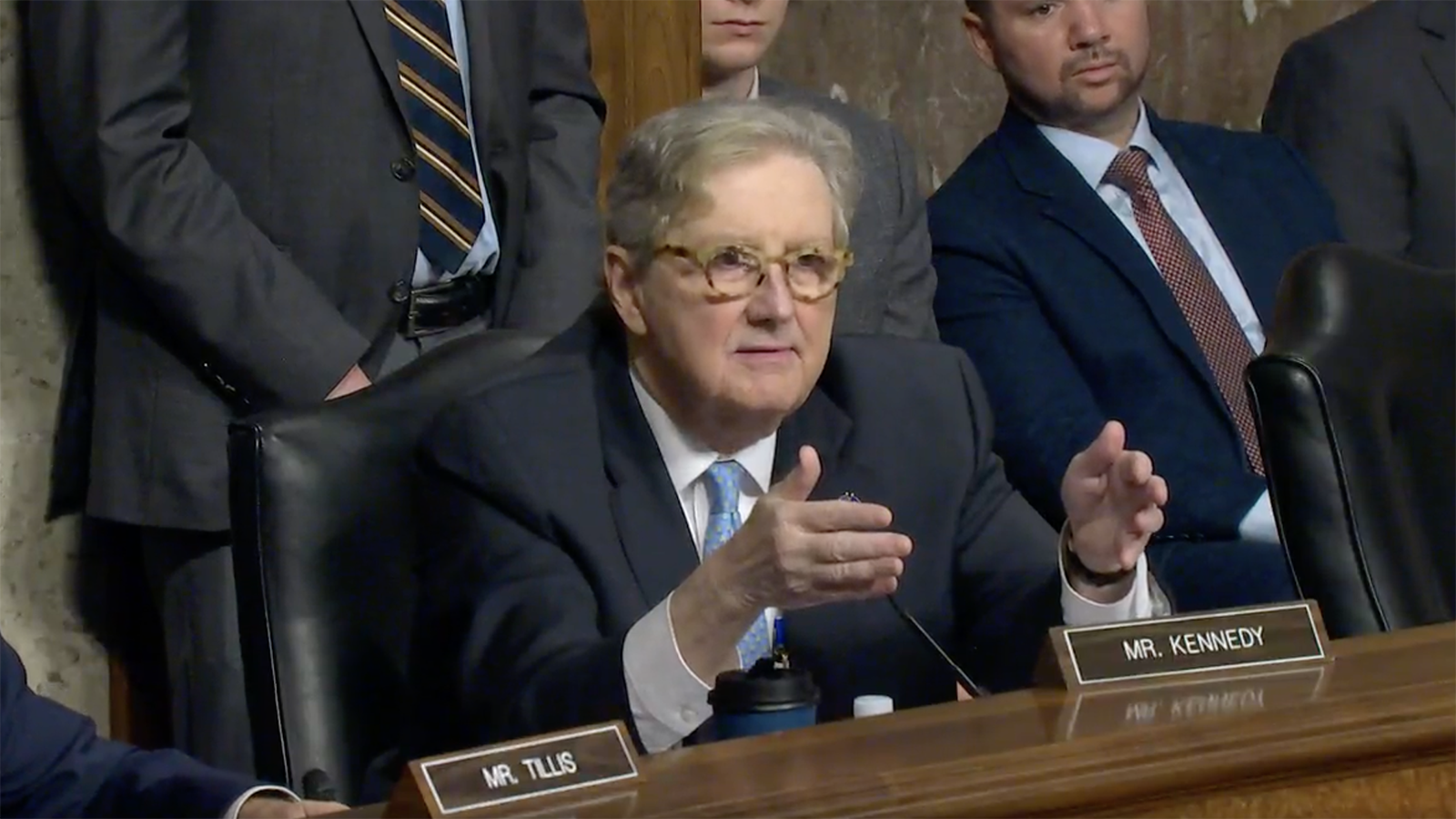 Senator John Kennedy during the US Senate Judiciary Committee hearing "Big Tech and the Online Child Sexual Exploitation Crisis" in Washington, DC, today.
