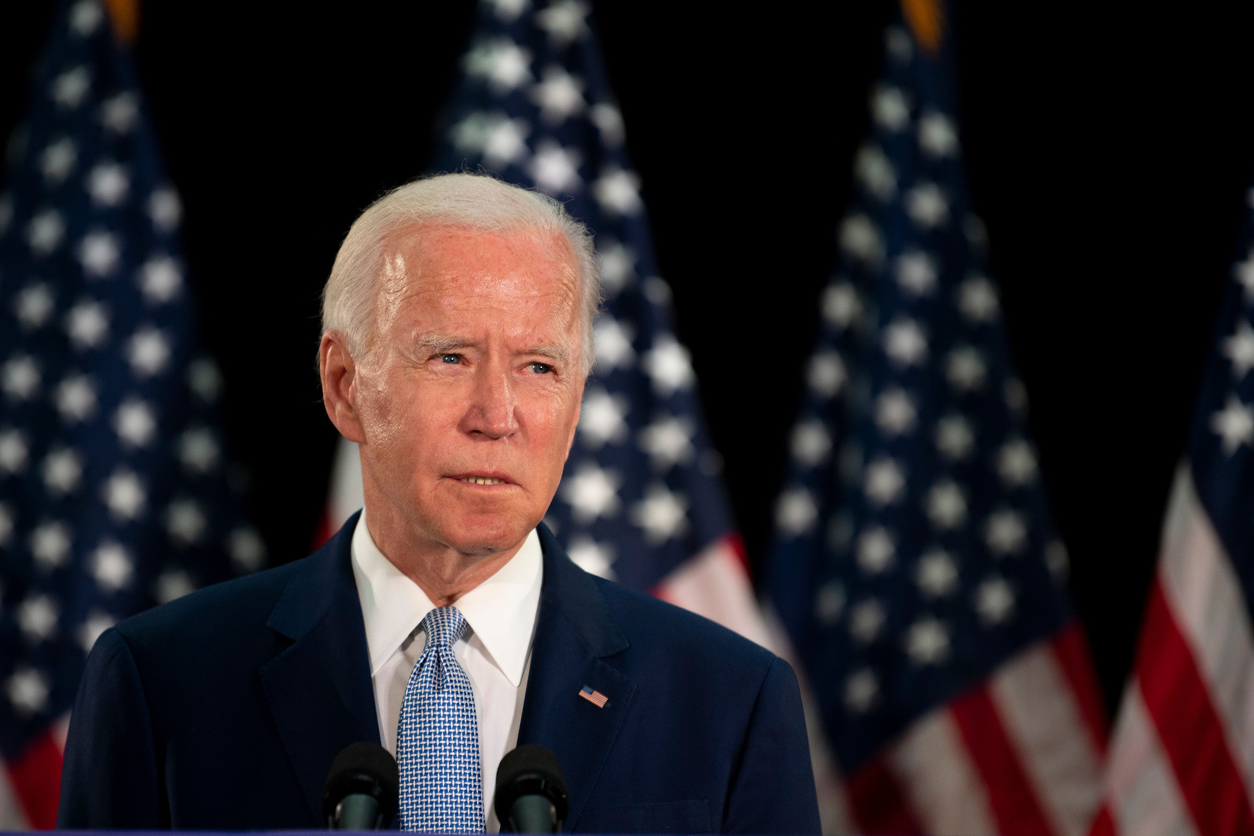 Presumptive Democratic presidential nominee and former Vice President Joe Biden speaks at the Delaware State University student center in Dover, Delaware, on June 5. 