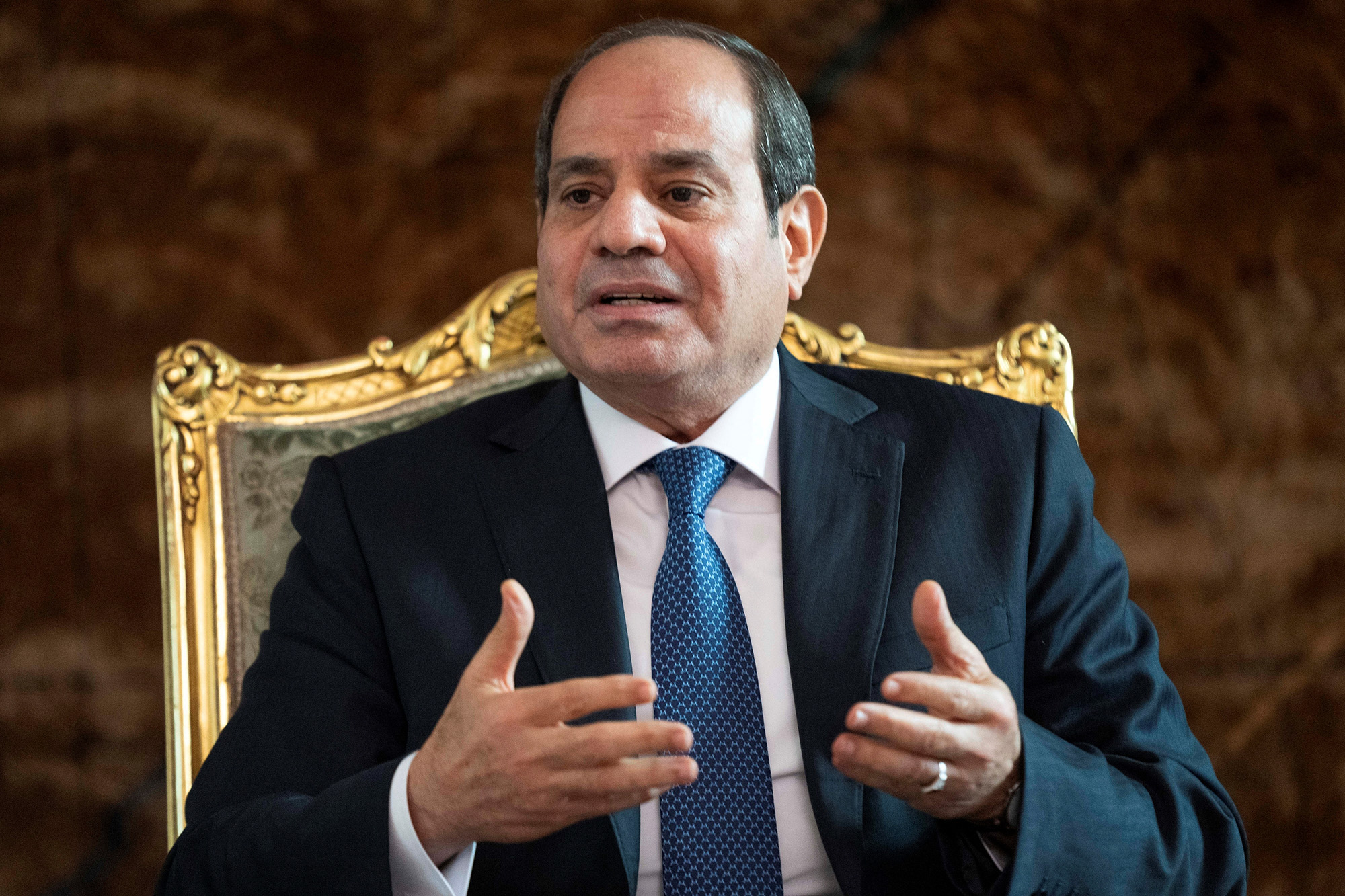 Egypt's President Abdel Fattah El-Sisi speaks while meeting with U.S. Secretary of State Antony Blinken, at Al-Ittihadiya Palace in Cairo, Egypt, on October 15.