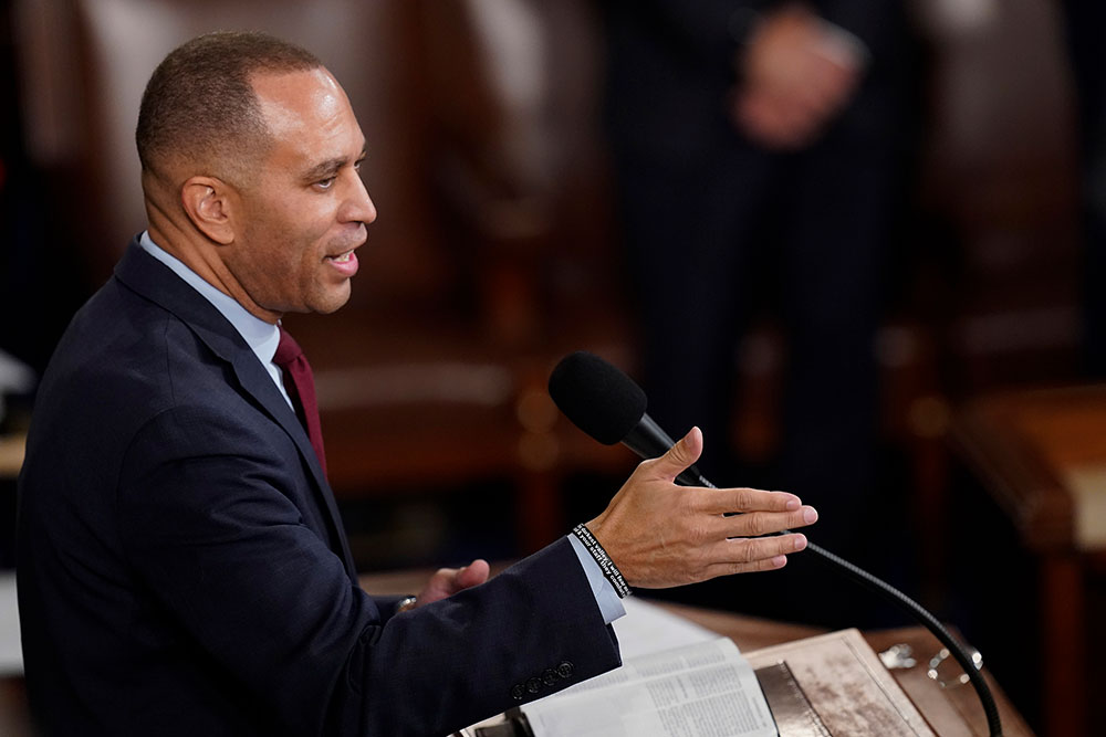 Jeffries speaks in the House chamber.