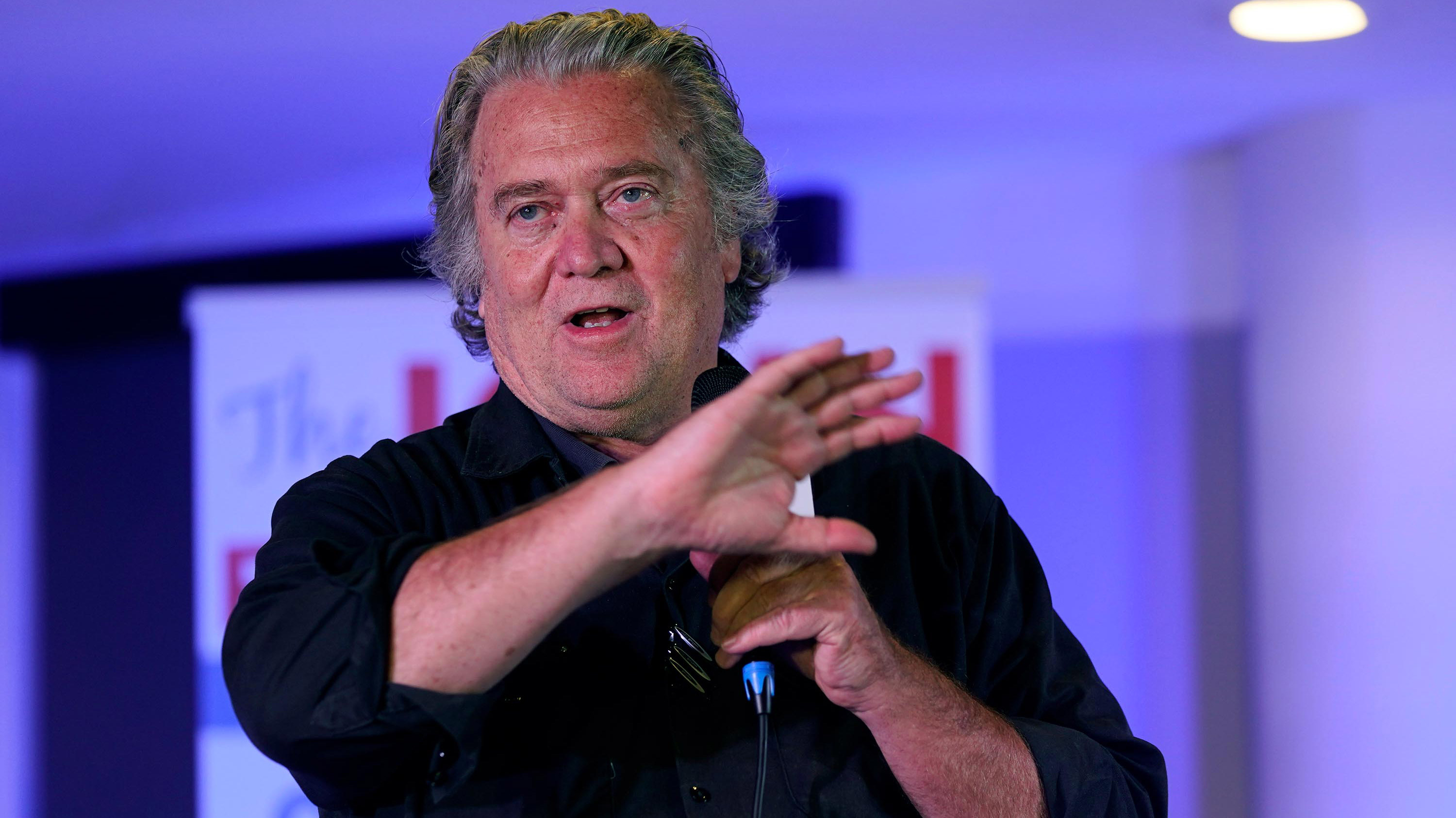 Steve Bannon speaks during an election rally in Richmond, Virginia, on October 13.