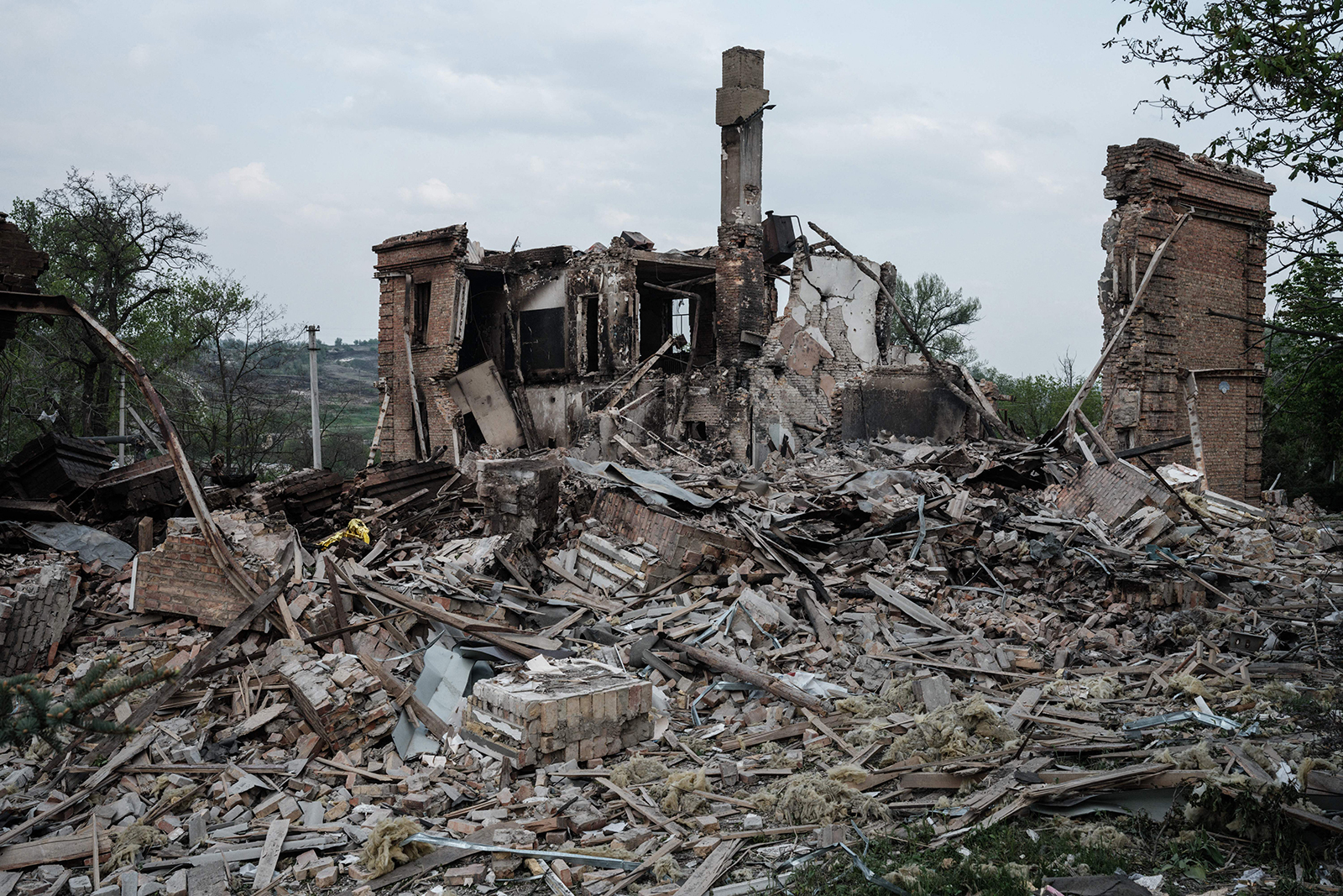 The remains of a destroyed school in which Ukrainian official say 60 people sheltering in a basement died following a Russian military strike on the village of Bilogorivka, Lugansk region, eastern Ukraine, is pictured on May 13.