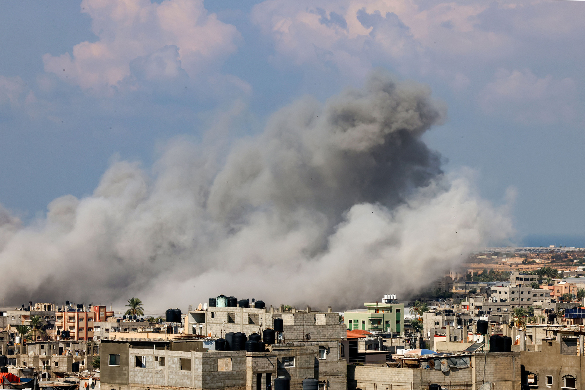 Smoke billows after an Israeli air strike in Rafah in the southern Gaza Strip on October 16.