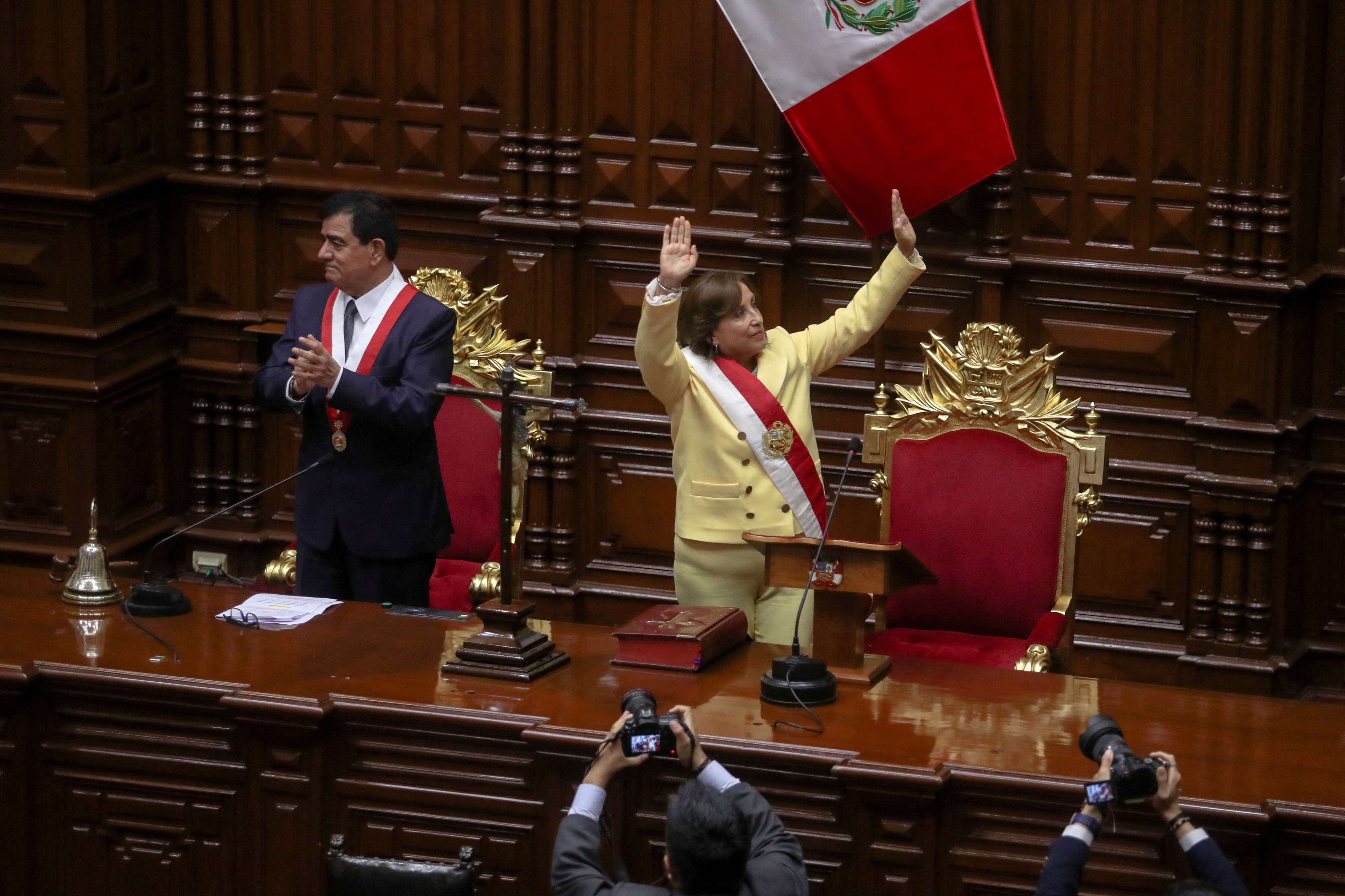 Vice President Dina Boluarte gets sworn in as the new President of Peru in Lima, Peru, on Wednesday.