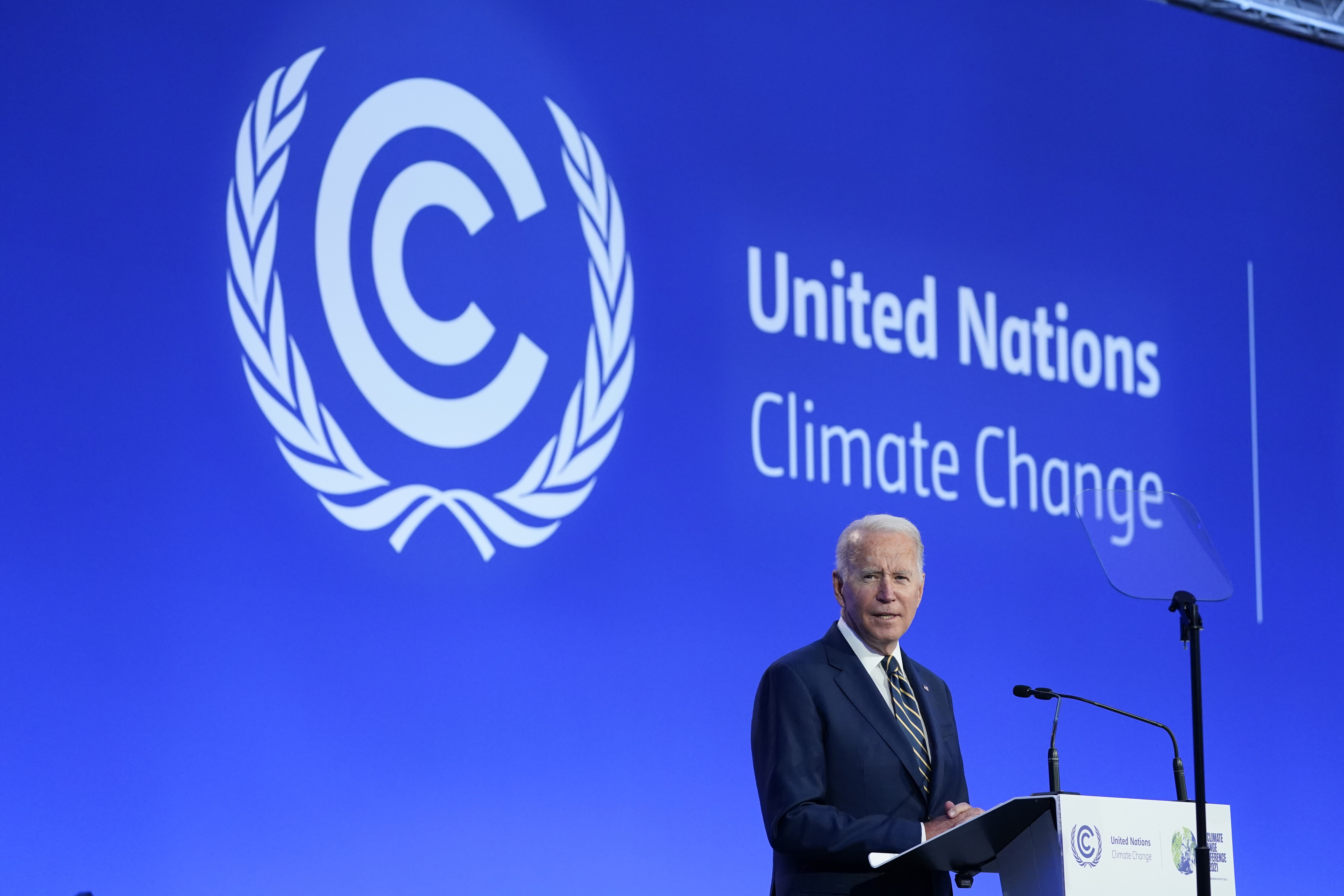 President Joe Biden speaks during the COP26 U.N. Climate Summit, Monday. 