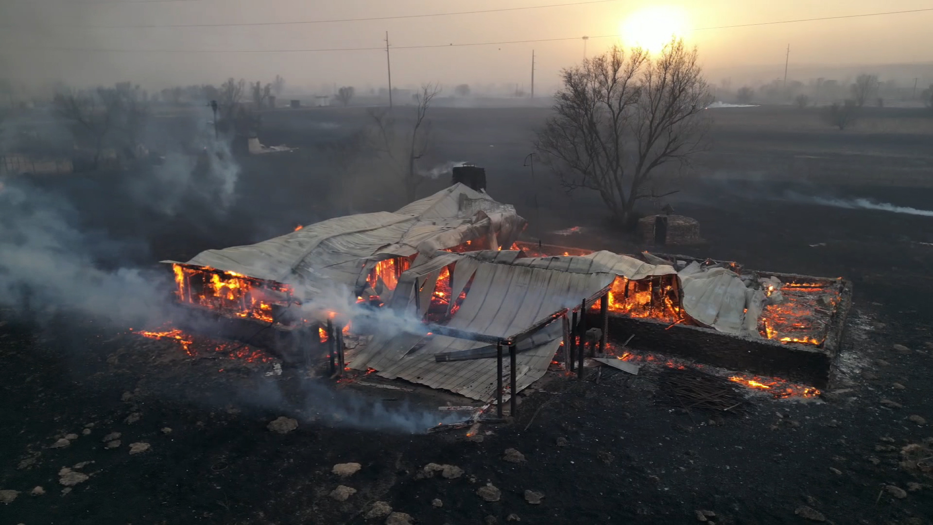 A building burns in Canadian, Texas.