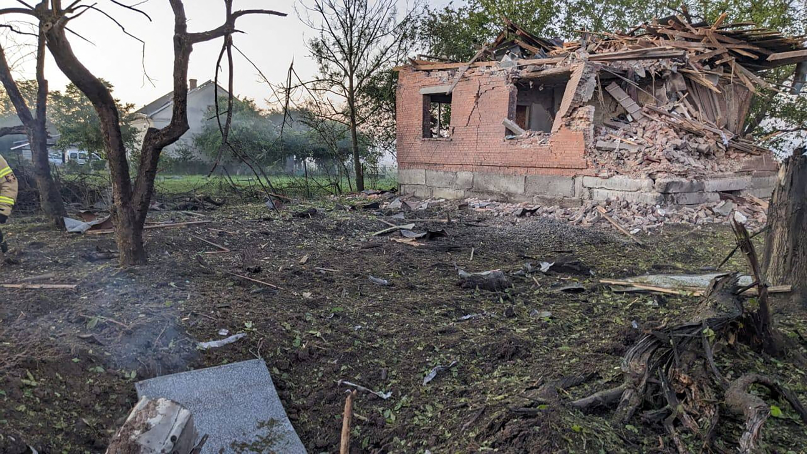 A building destroyed during a Russian missile strike is seen in Lviv region, Ukraine on August 15.