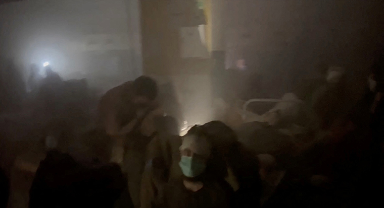 A screen grab shows what is said to be the aftermath of Russian bombardment of a military field hospital in the Azovstal steelworks in Mariupol, Ukraine, on April 28. 