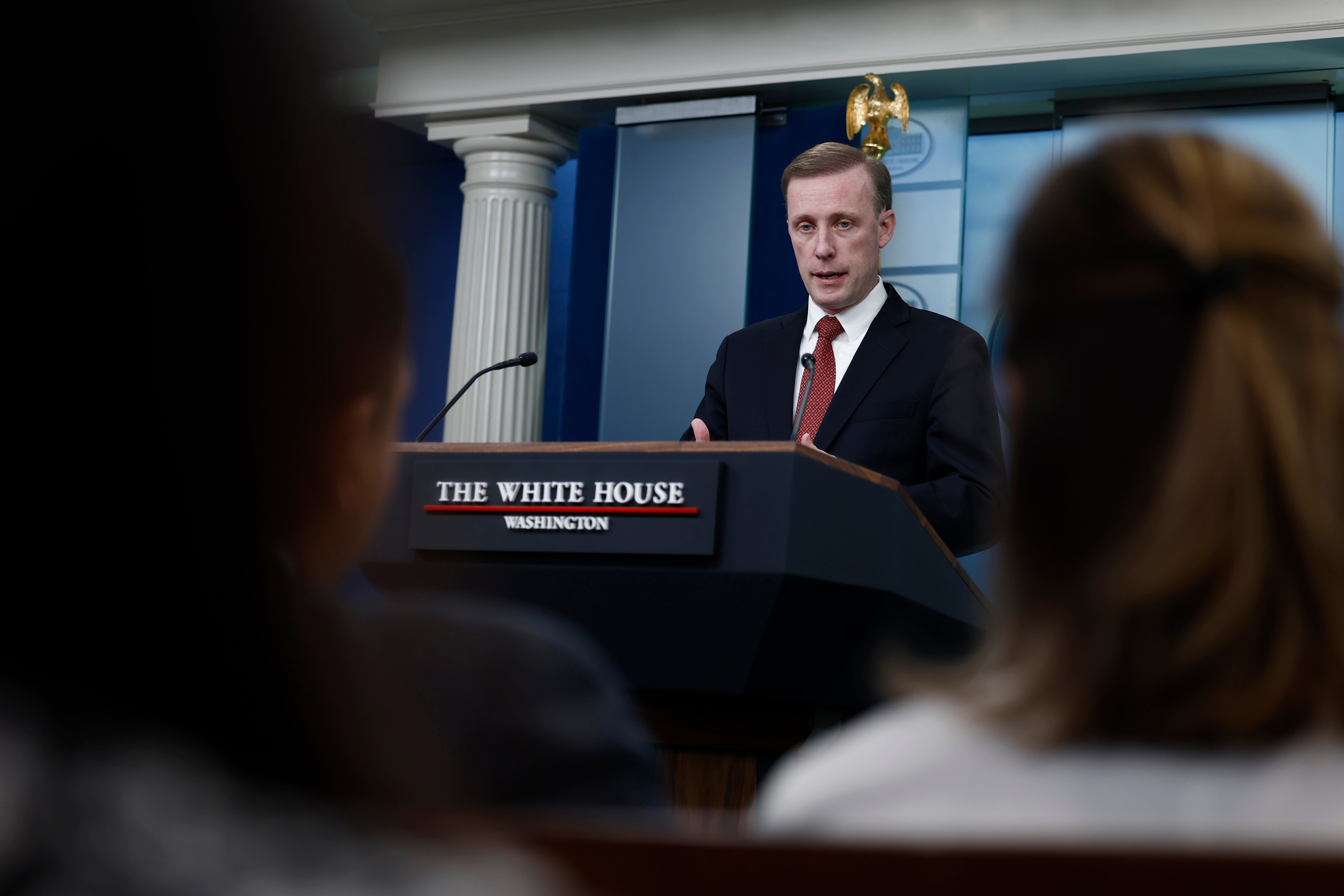 Jake Sullivan speaks during a news briefing at the White House in Washington, DC on March 18.