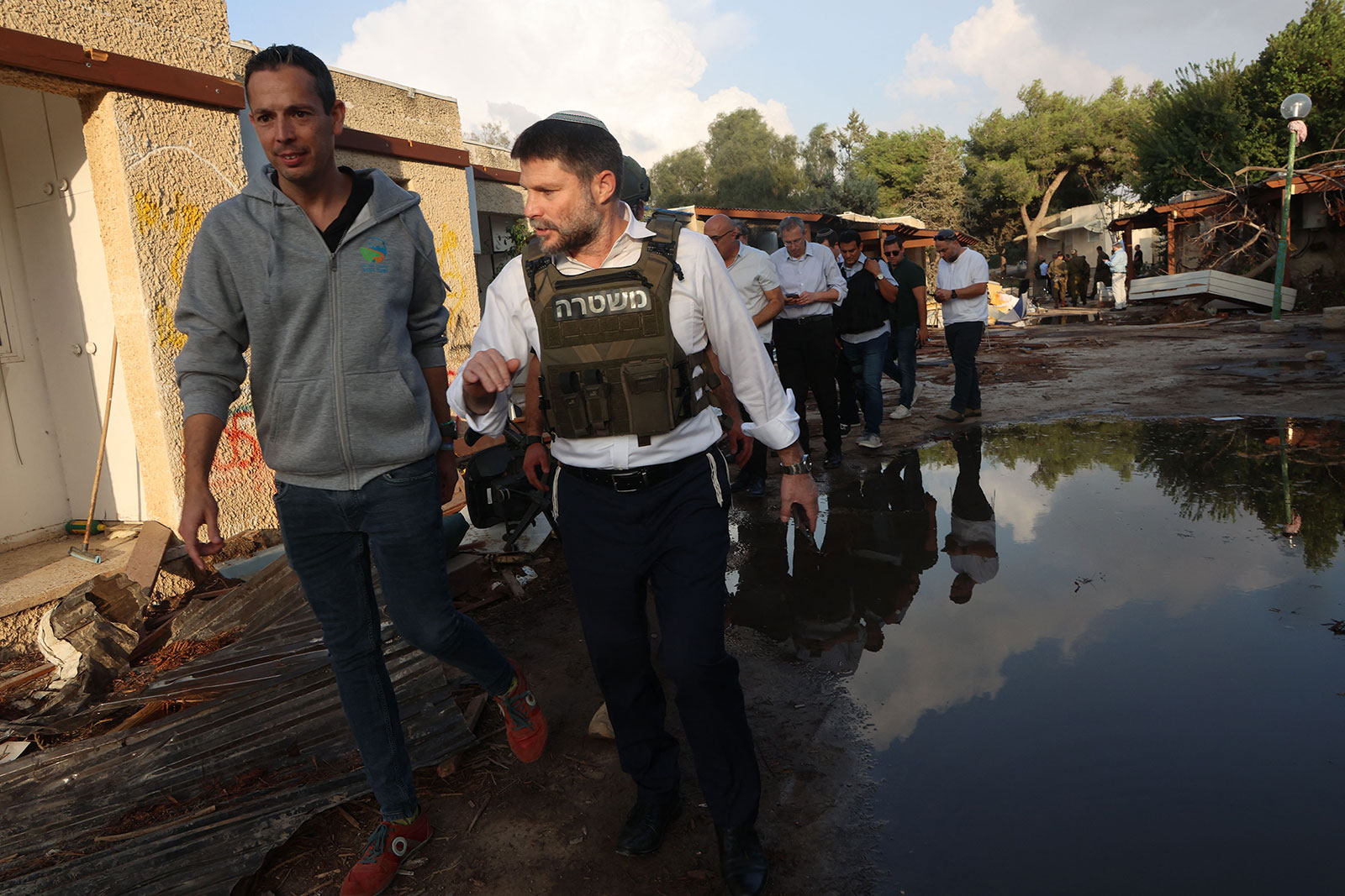 Israeli Finance Minister Bezalel Smotrich visits Kibbutz Kfar Aza, Israel, on November 14.