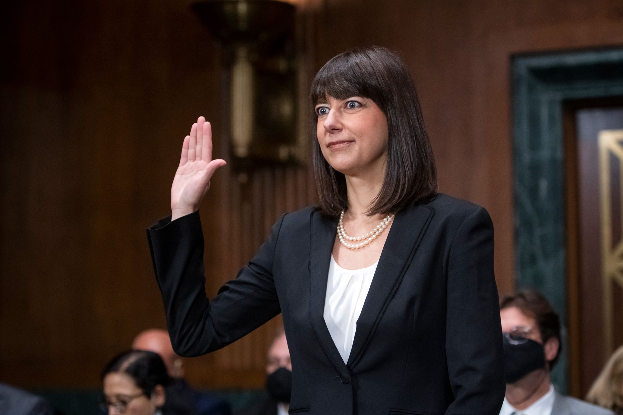In this September 2021 photo, Elizabeth Prelogar is sworn-in as she appears before a Senate Committee on the Judiciary for her nomination hearing to be Solicitor General of the United States, in the Dirksen Senate Office Building in Washington, DC.