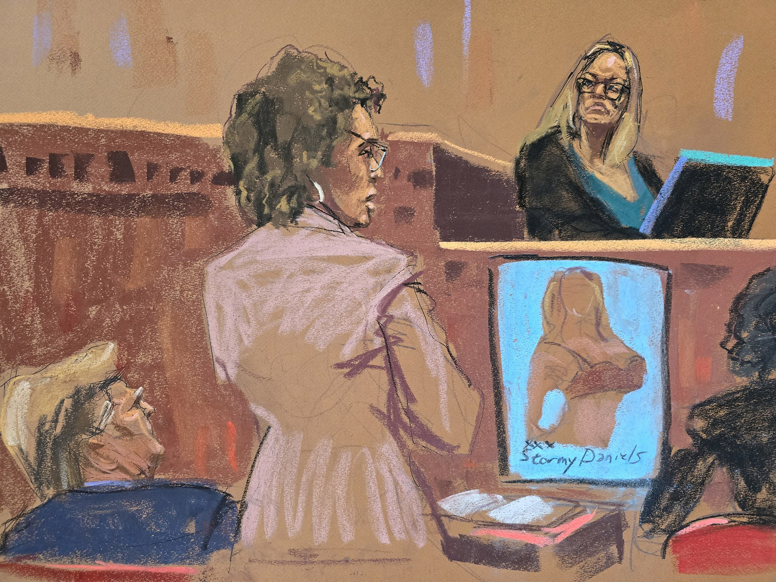 Defense attorney Susan Necheles cross-examines adult film actress Stormy Daniels during the trial on May 9.