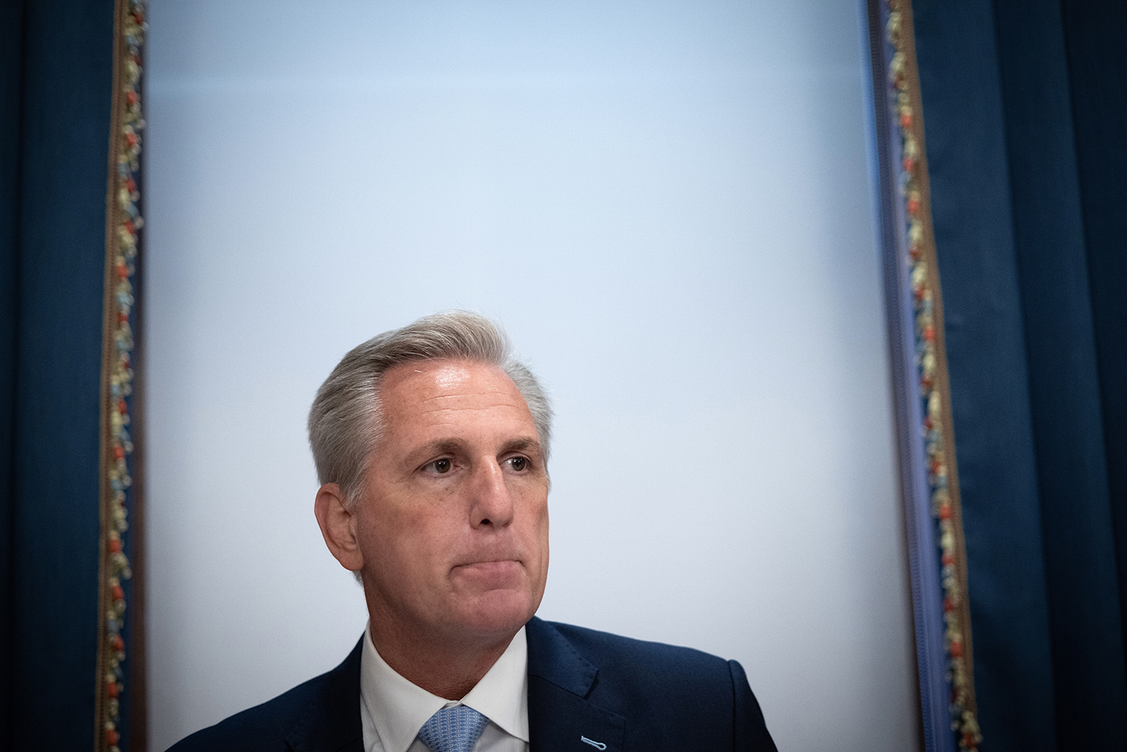House Minority Leader Kevin McCarthy speaks with reporters after voting on the establishment of a commission to investigate the events of January 6 on May 19, in Washington, DC.