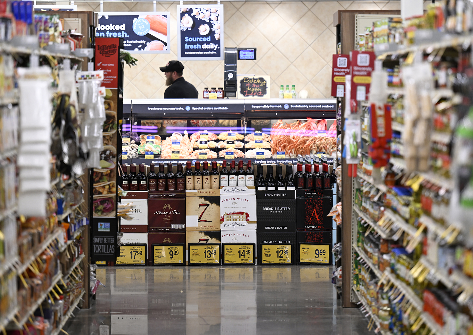Grocery displays at a Safeway on March 1 in Aurora, Colorado. 