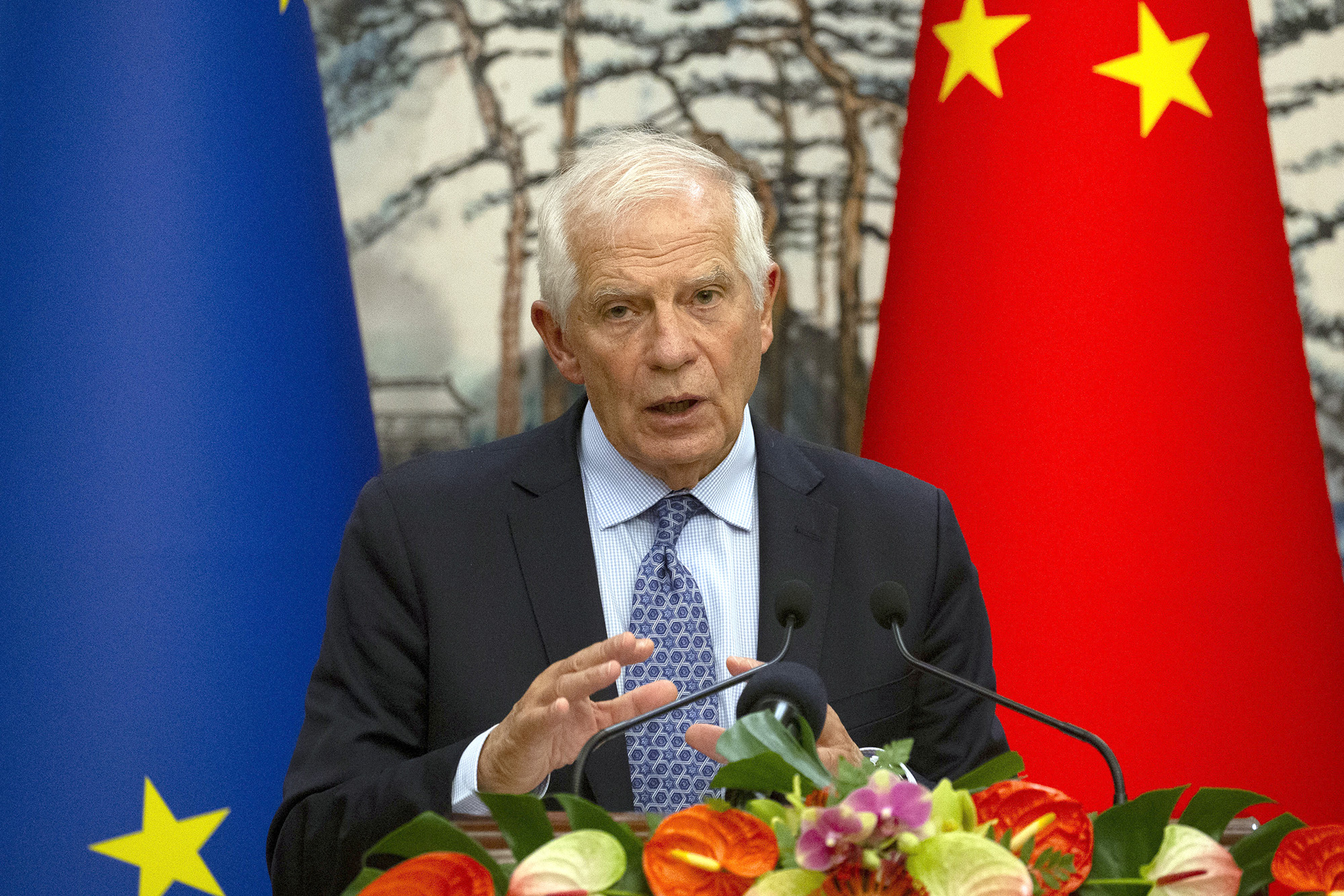 EU foreign policy chief Josep Borrell speaks during a press conference in Beijing, China, on October 13.