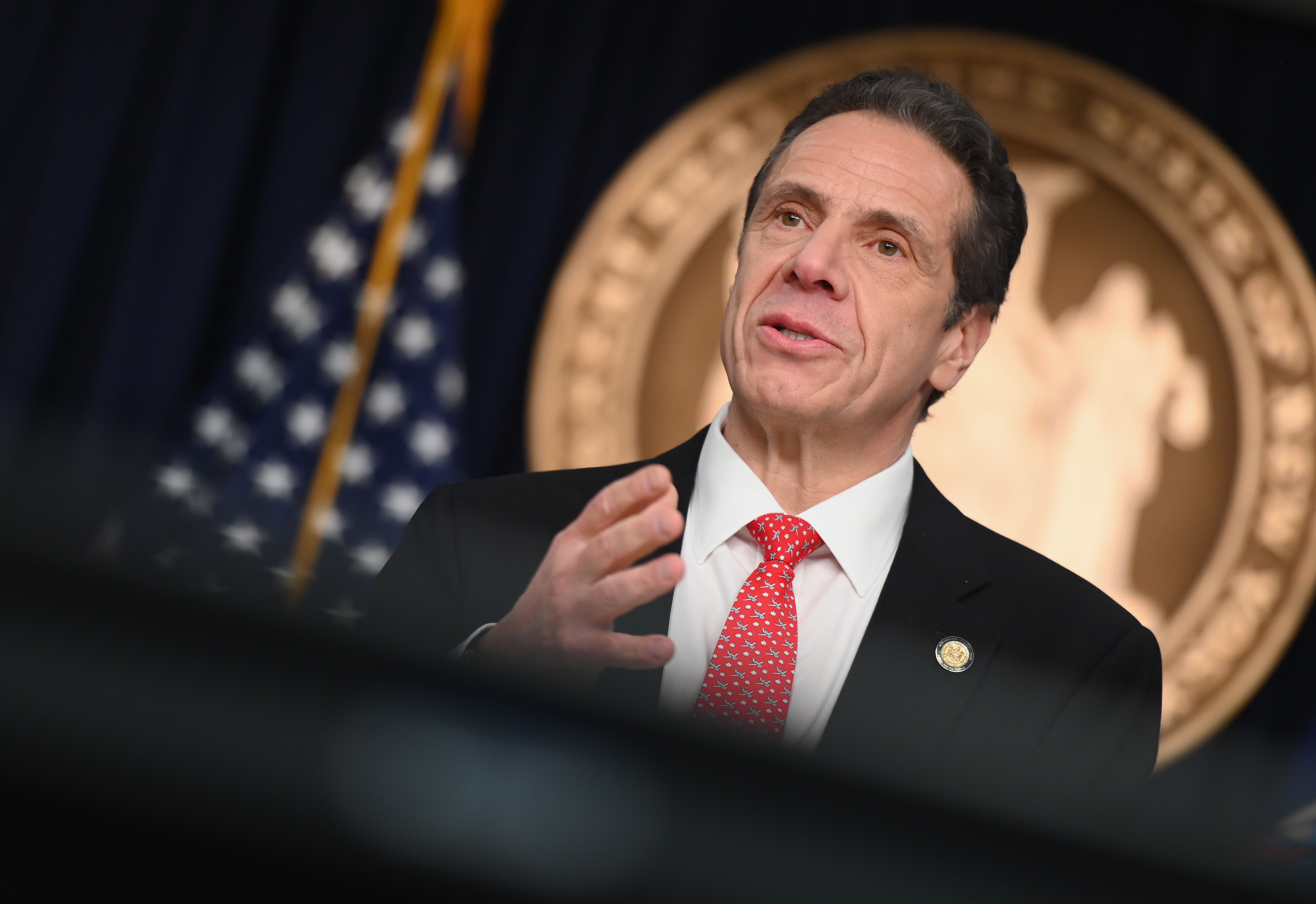 New York Governor Andrew Cuomo speaks during a press conference on Monday, March 2, in New York City.