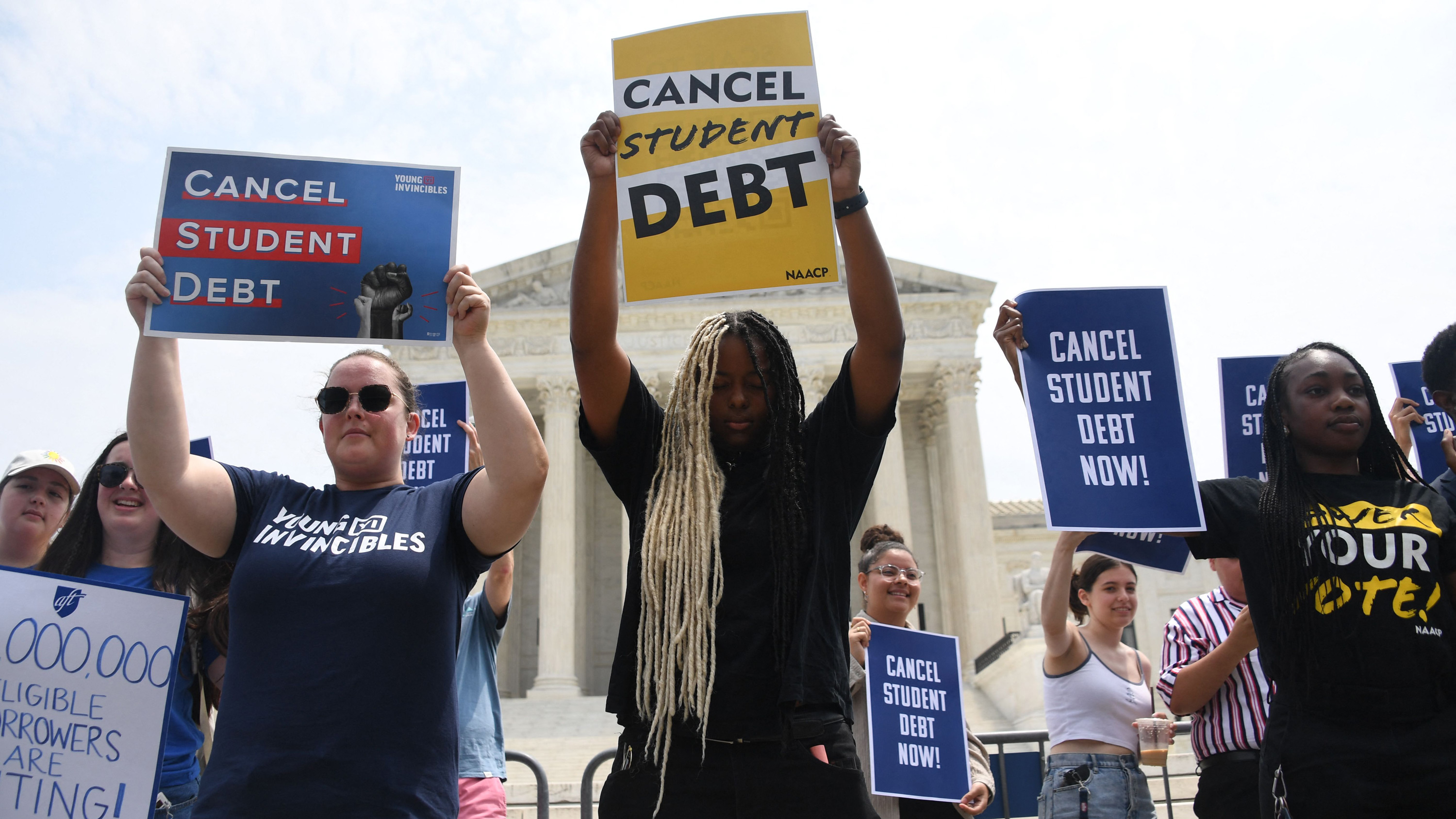 Supporters of student debt forgiveness demonstrate outside the US Supreme Court on June 30 in Washington, DC.