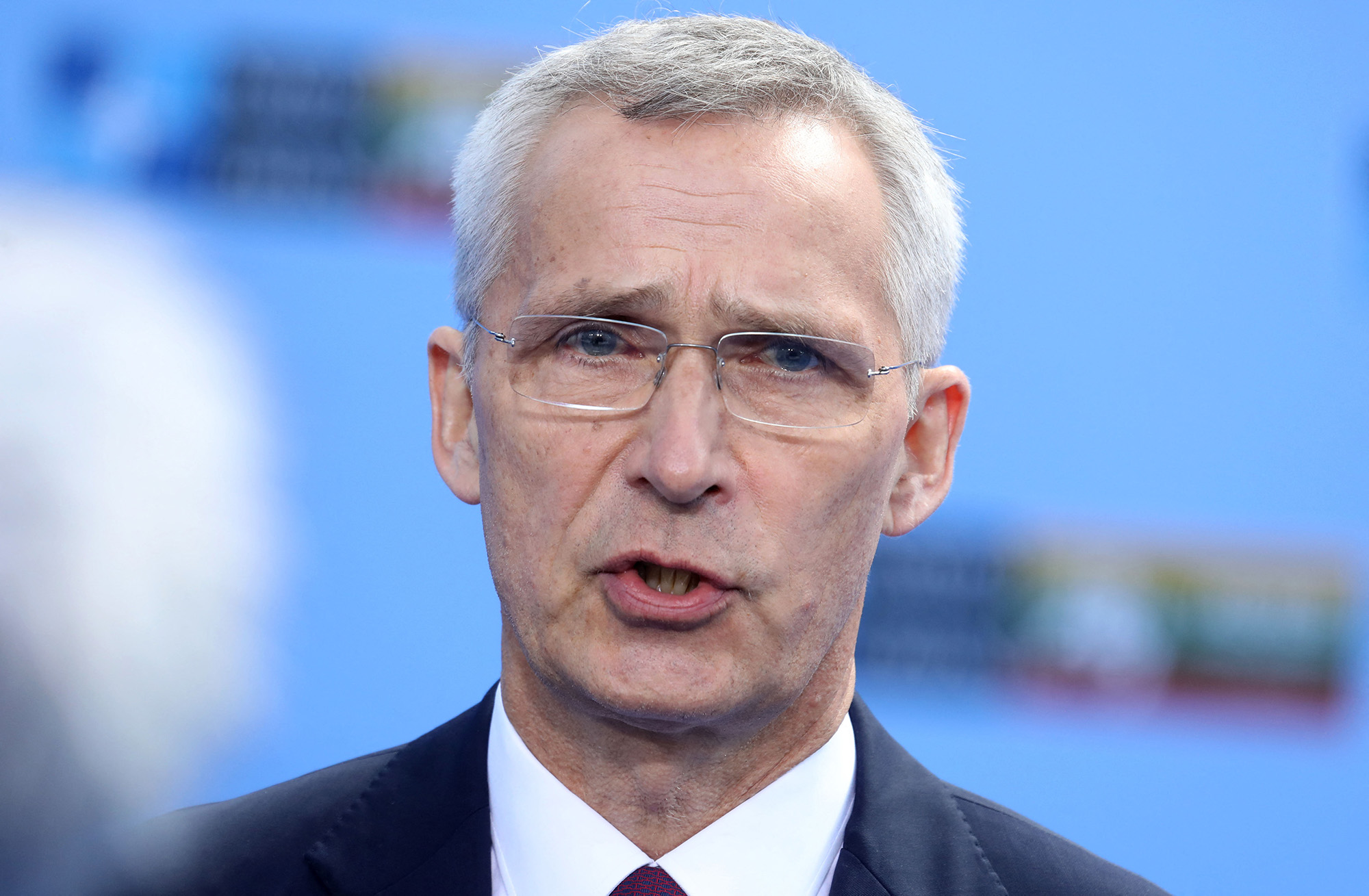 NATO Secretary General Jens Stoltenberg gives an interview prior to the official opening of the NATO Summit in Vilnius, Lithuania, on July 11.