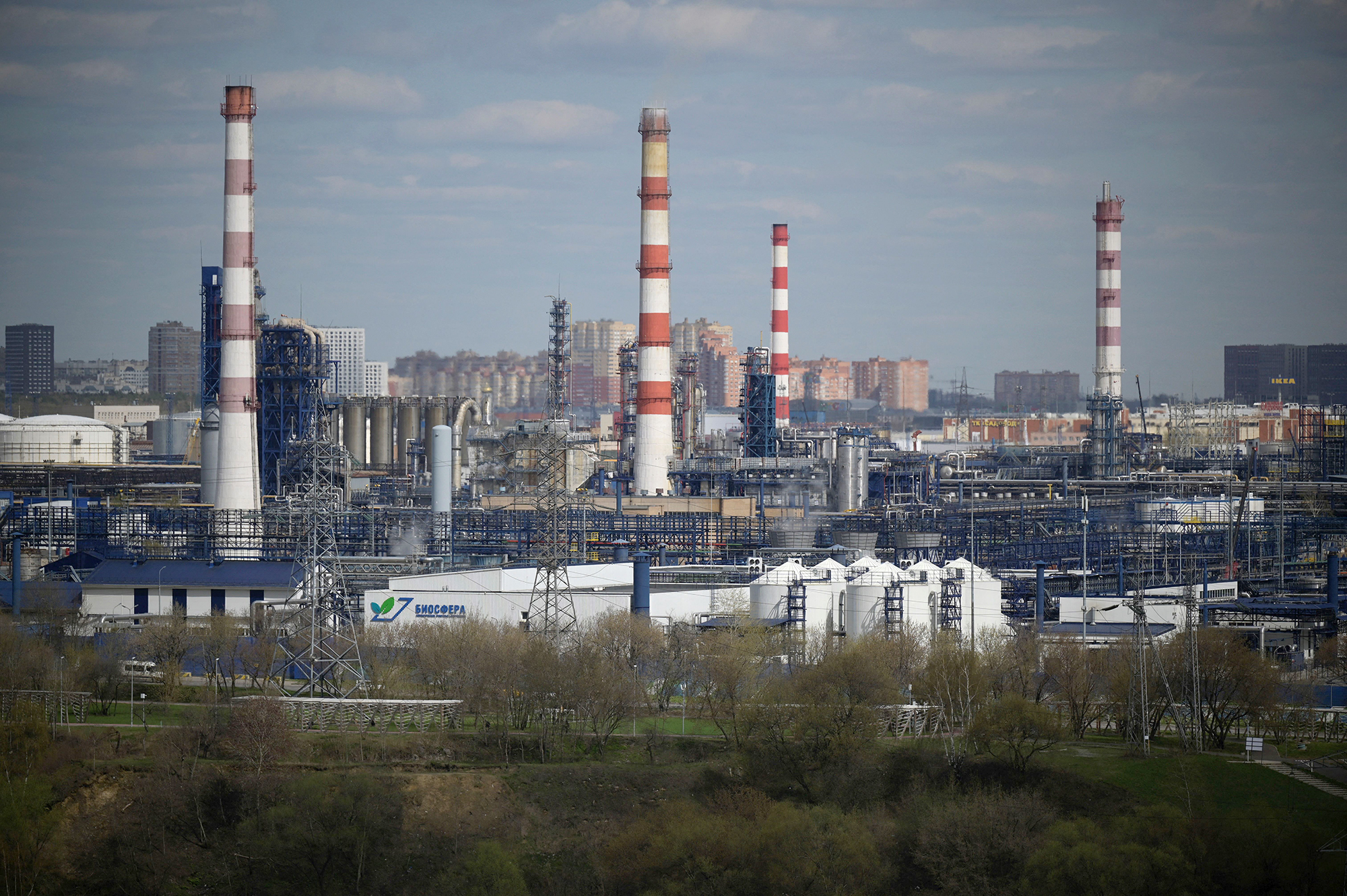 The Russian oil producer Gazprom Neft Moscow refinery on the southeastern outskirts of the capital in April 2022. 