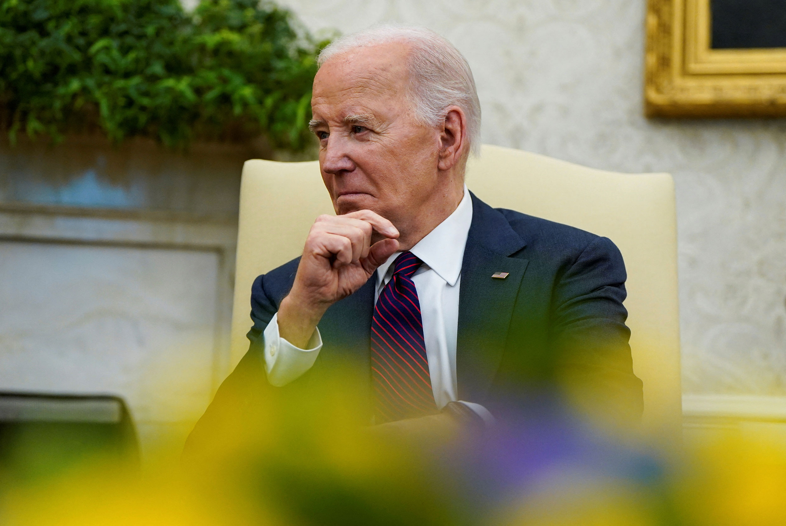 President Joe Biden meets with Czech Prime Minister Petr Fiala in the Oval Office at the White House on April 15.