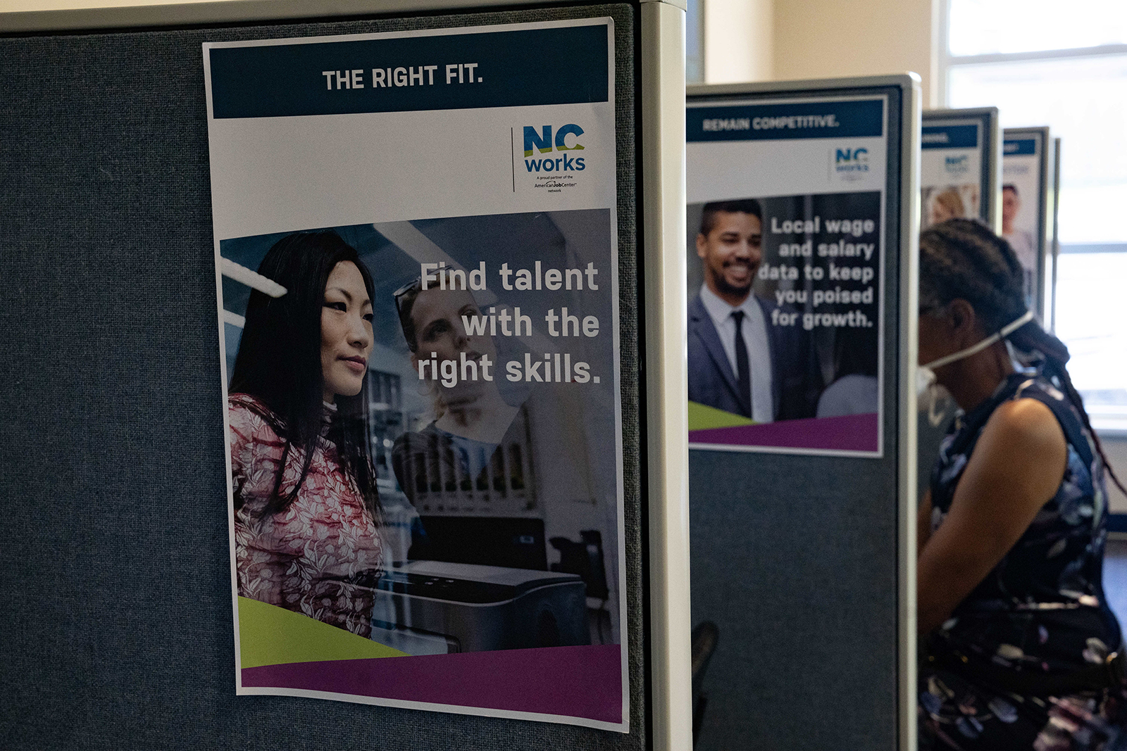 An attendee fills out job applications at a Novant Health Career Fair at NC Works in Wilmington, North Carolina, on April 20.