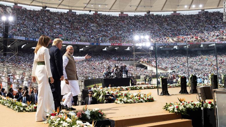 Donald and Melania Trump with Indian Prime Minister Narendra Modi at Sardar Patel Stadium in Motera, near Ahmedabad, India.