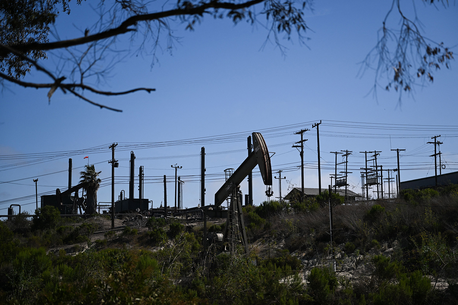 A pumpjack pumps oil in the Inglewood Oil Field on July 13 in Los Angeles, California.