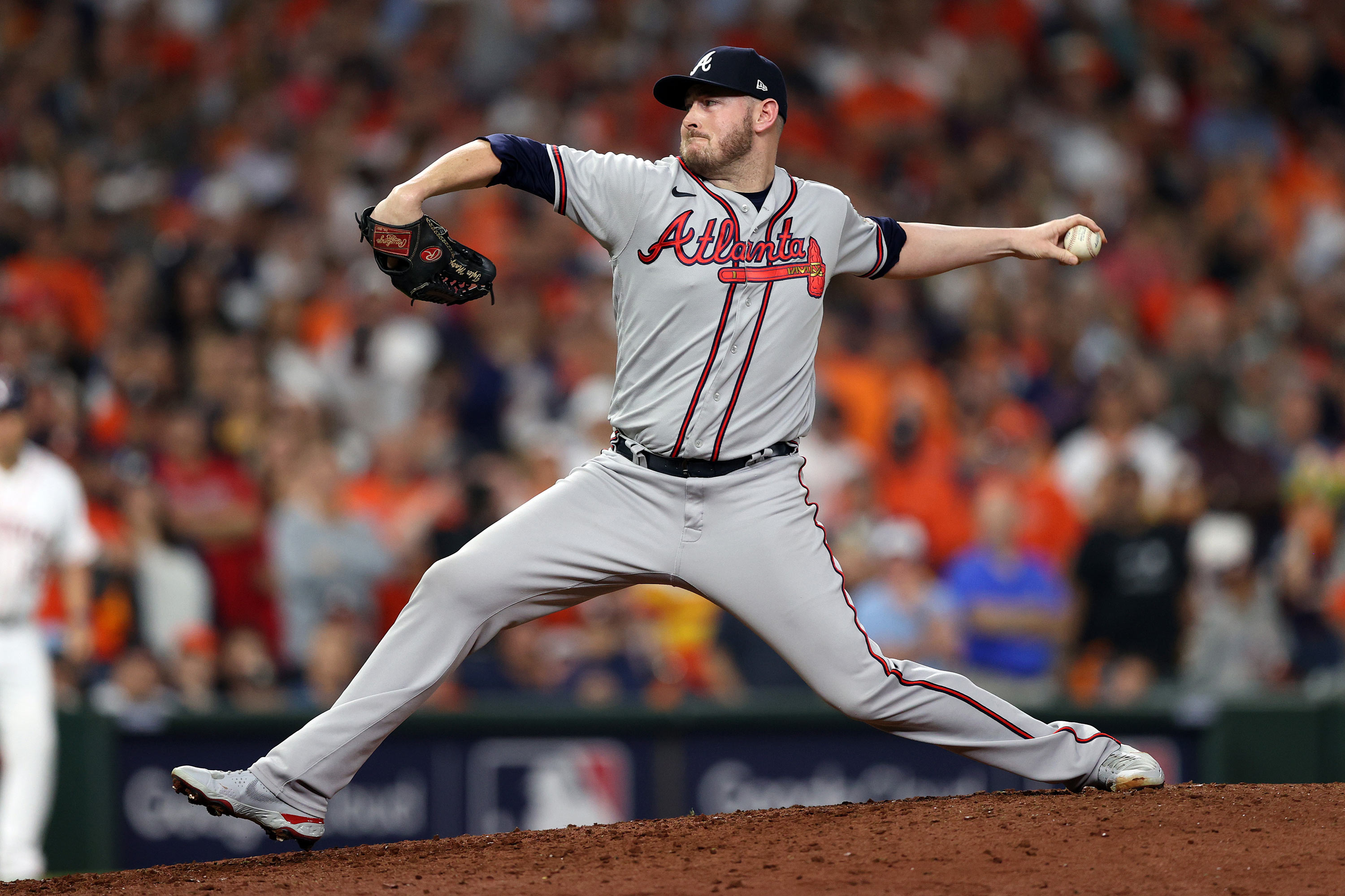 Tyler Matzek of the Braves delivers a pitch during the seventh inning in Game 6.