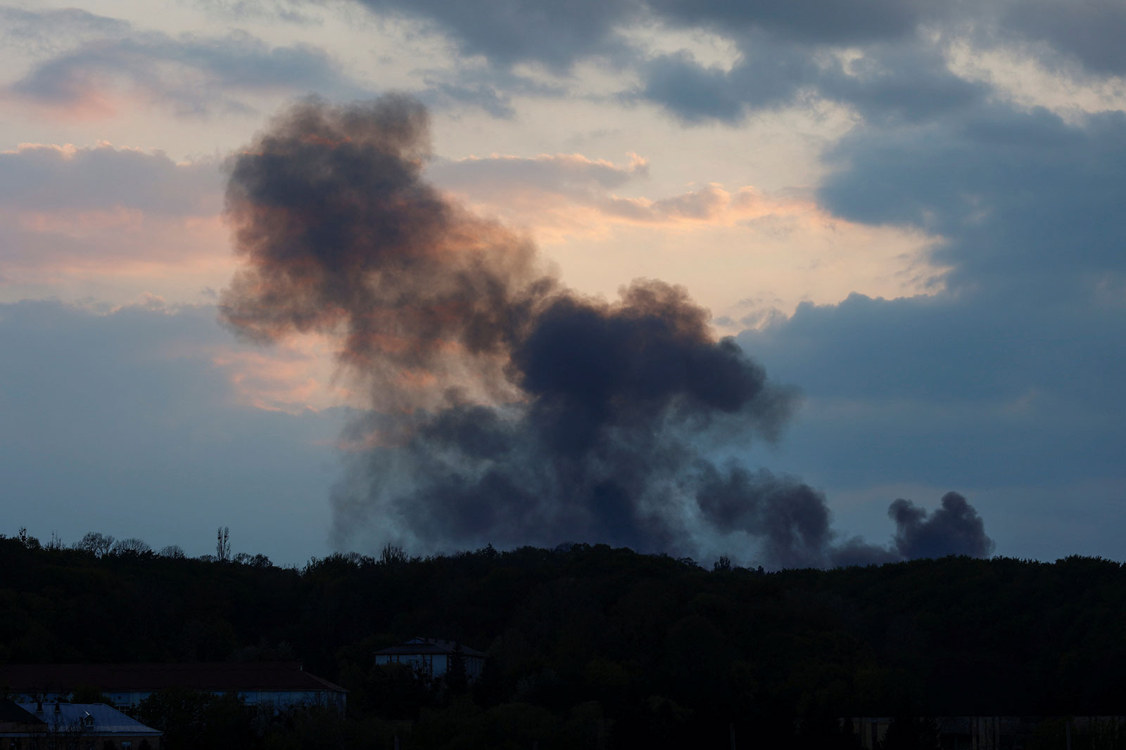 Smoke rises from a missile strike in Lviv, Ukraine, on May 3.