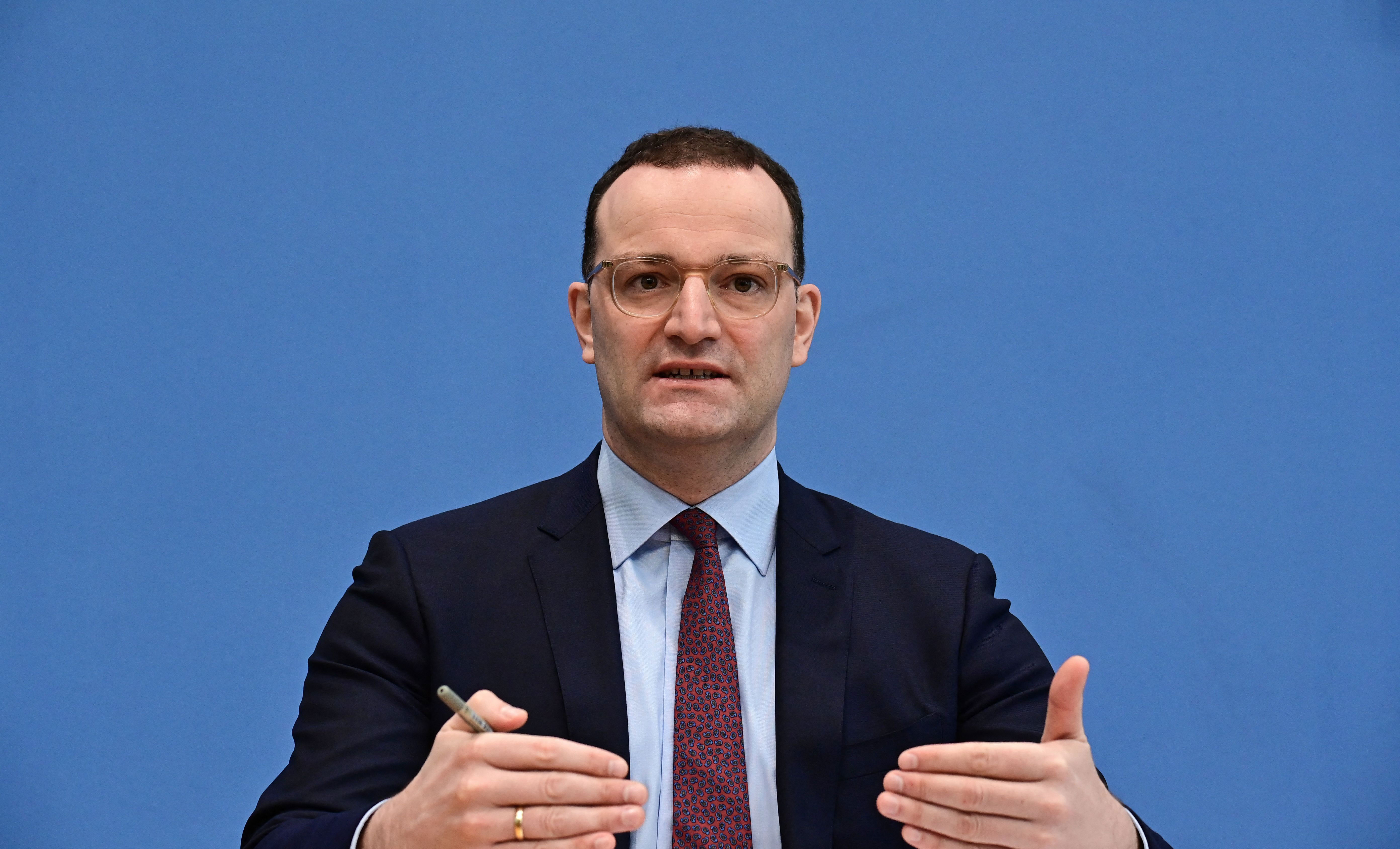 Germany's Health Minister Jens Spahn speaks at a press conference in Berlin on November 26.