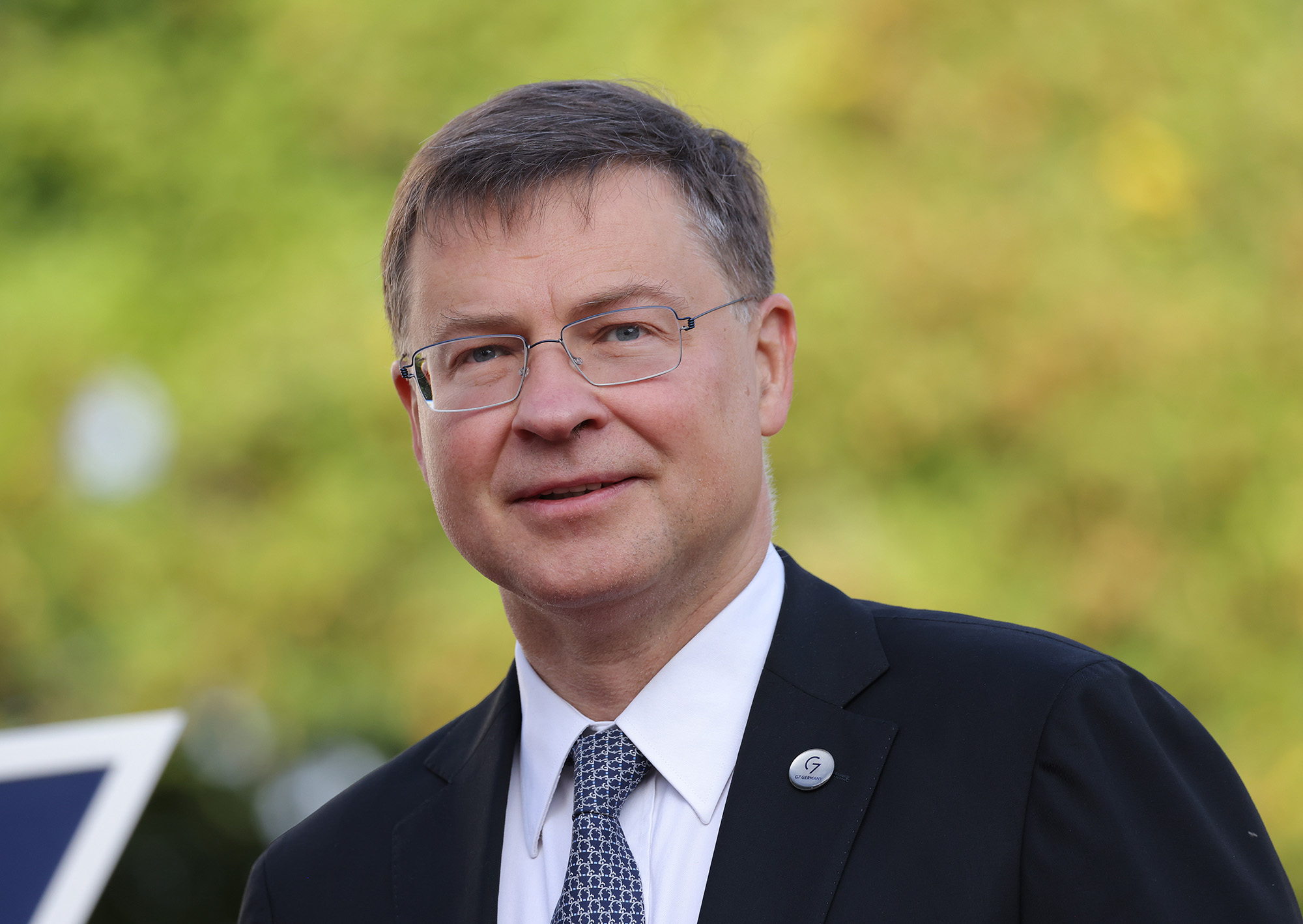 European Union Executive Vice-President, Commissioner for Trade Valdis Dombrovskis attends a meeting of G7 nations trade ministers and representatives at Schloss Neuhardenberg on September 15, in Neuhardenberg, Germany. 