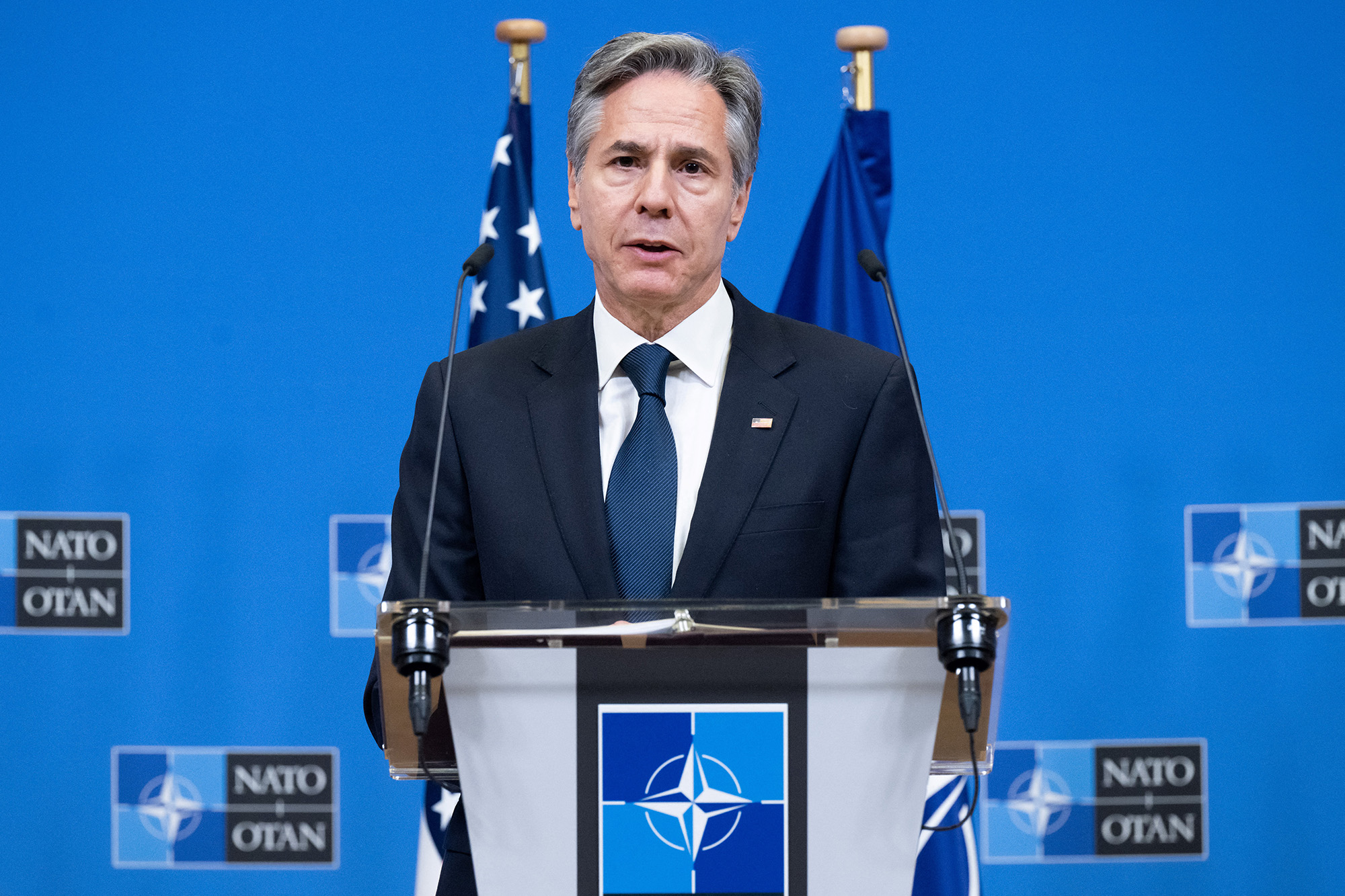 US Secretary of State Antony Blinken gives a press conference following the Nato Foreign Ministers meeting on Ukraine at Nato Headquarters in Brussels, Belgium, on November 29.