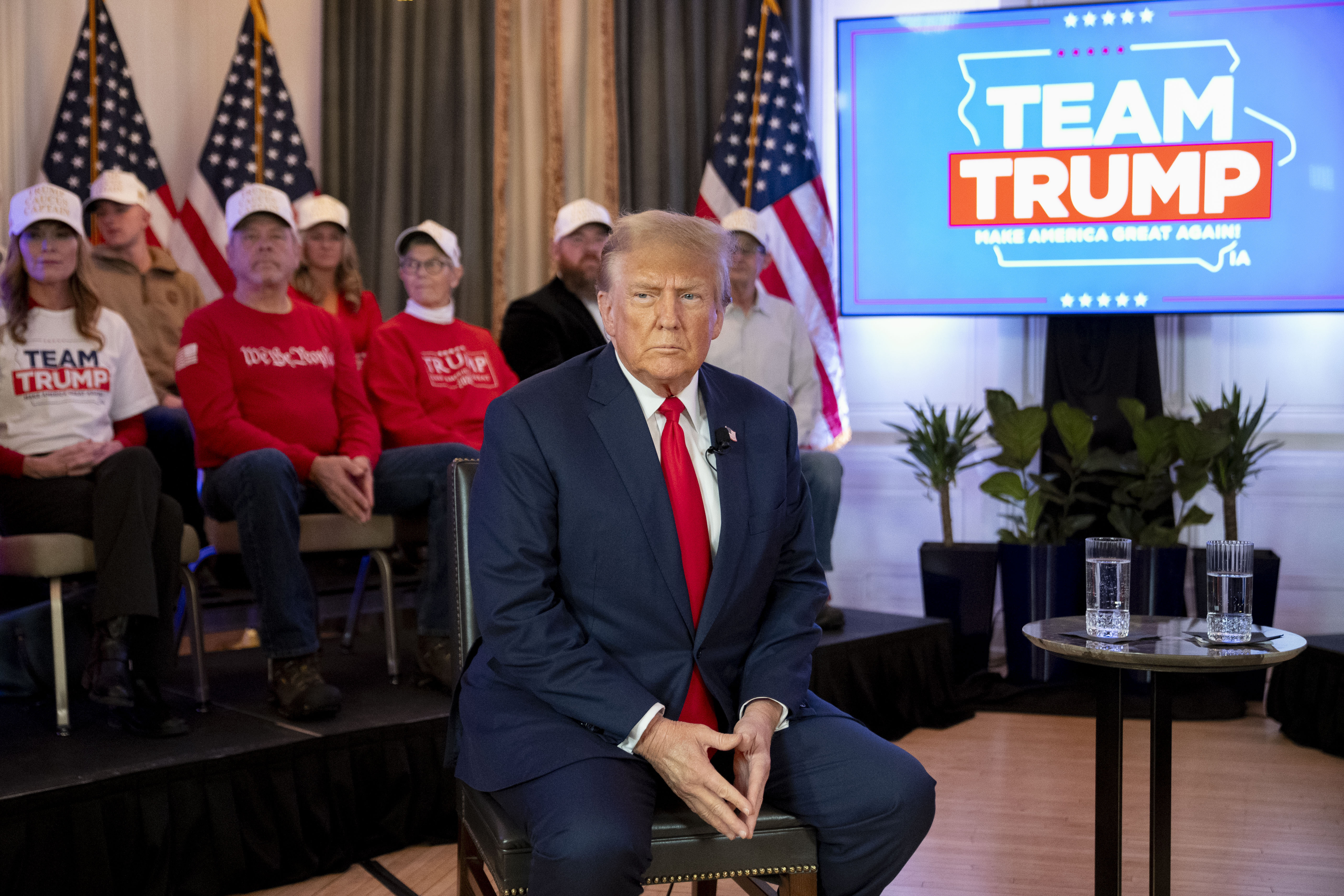 Former President Donald Trump participates in a virtual rally in Des Moines, Iowa, on January 13.