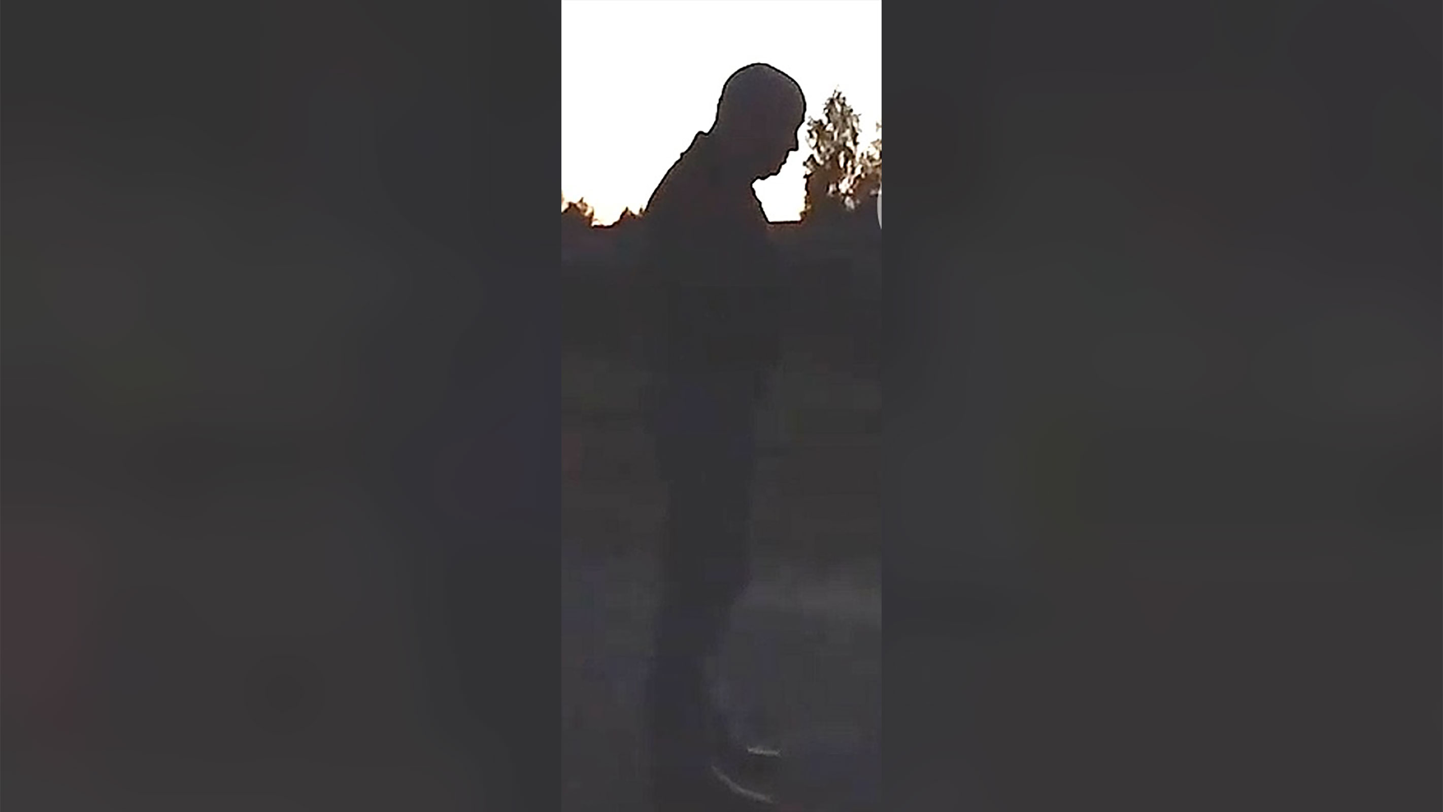 The following still is a screengrab from a video showing the silhouette of a man who appears to be Prigozhin. The still has been brightened to make the image clearer.