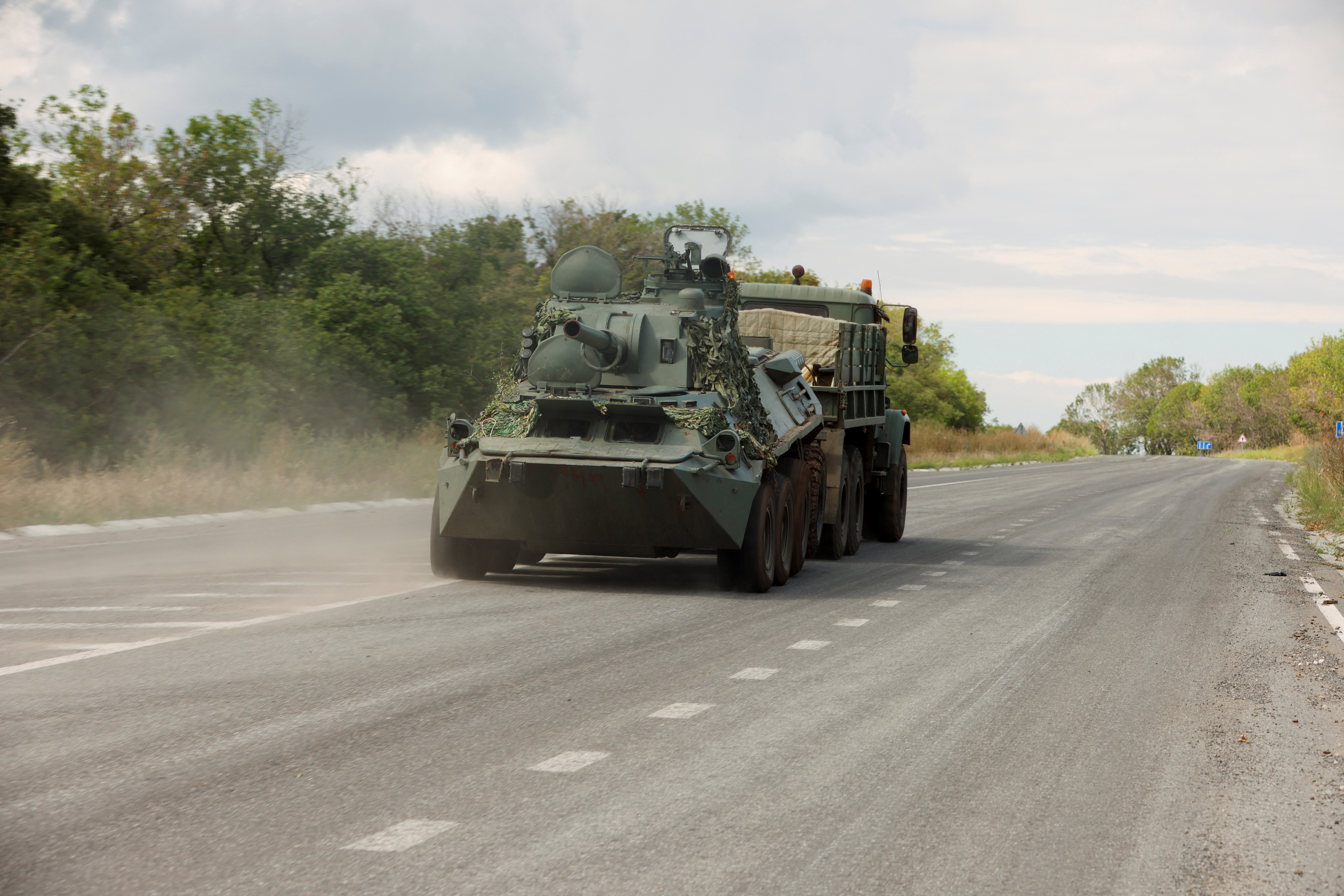 A Ukrainian BTR being driven out of Bakhmut, in the Donetsk region, on September 5.