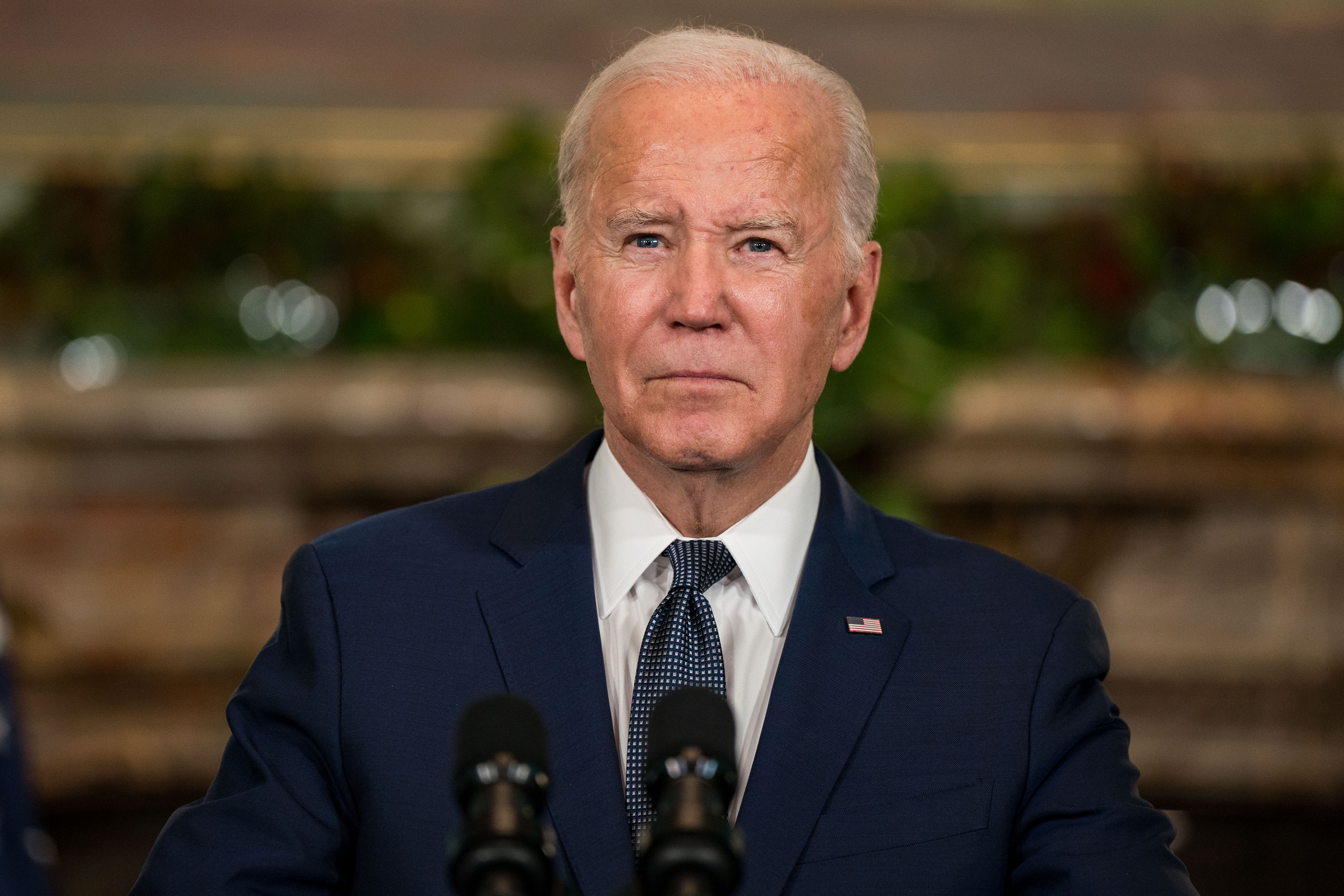 US President Joe Biden delivers remarks at a news conference at the Filoli Estate on November 15, in Woodside, California.