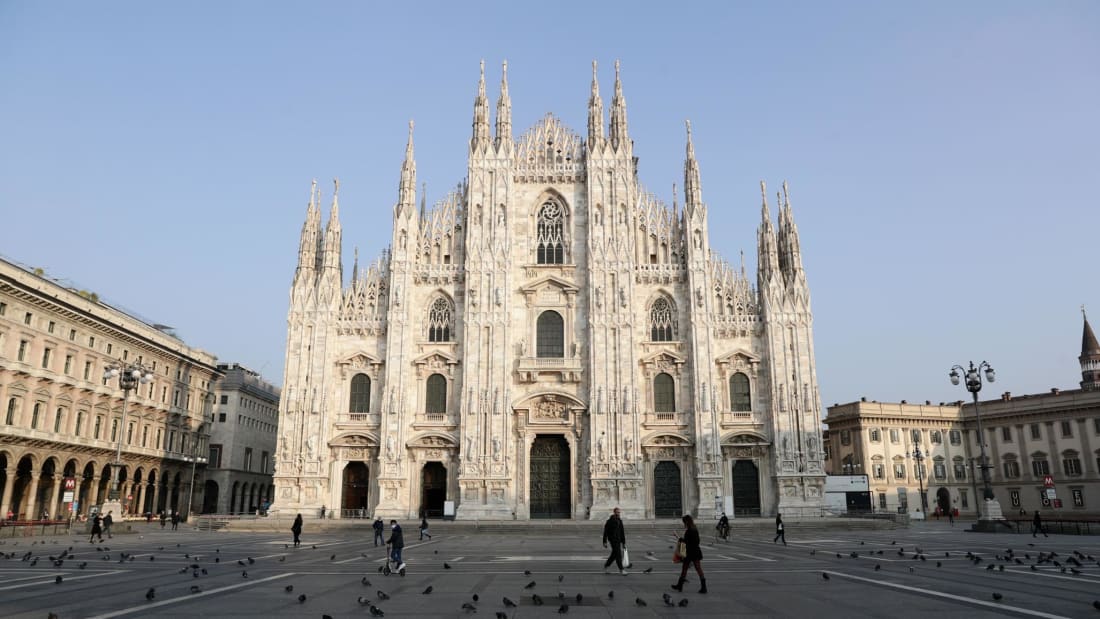 The Piazza Duomo in Milan is pictured almost deserted on November 6.
