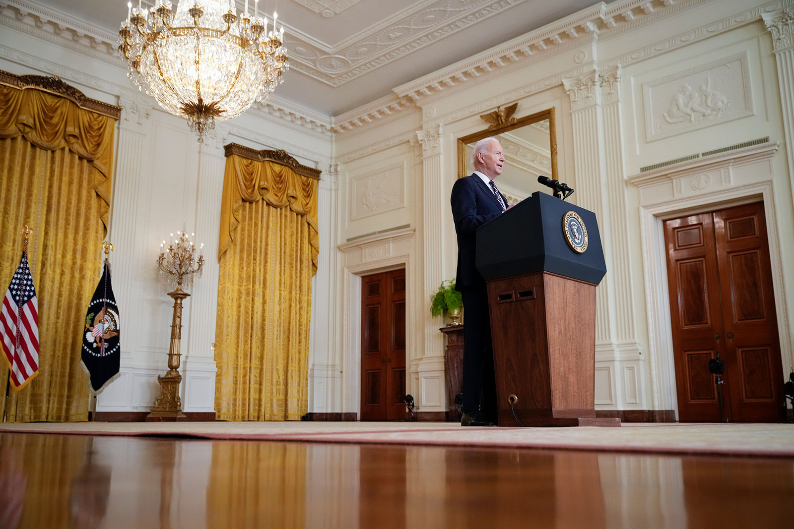 US President Joe Biden announces a new round of sanctions against Russia during a press conference at the White House on February 22.