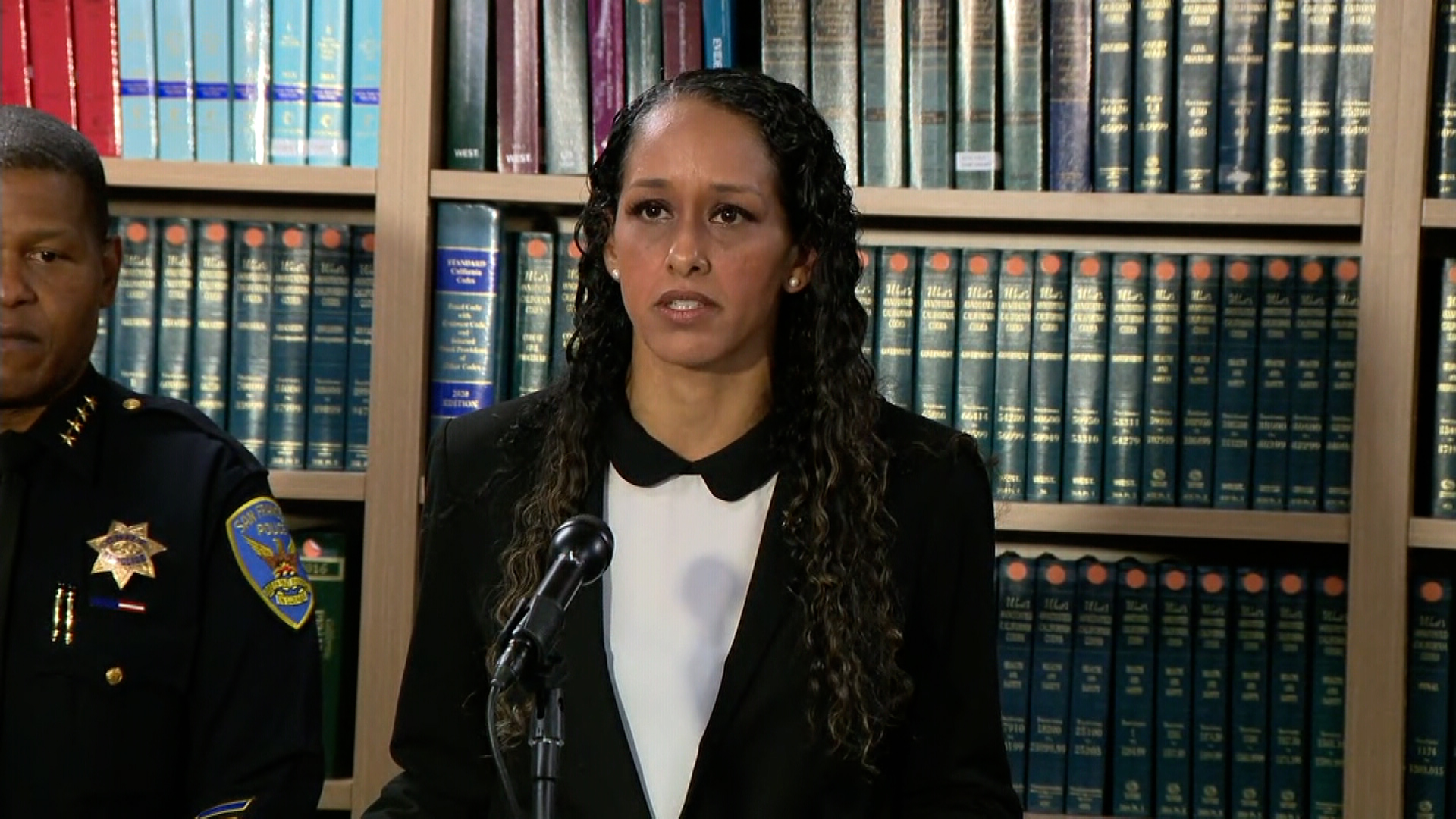 San Francisco District Attorney Brooke Jenkin speaks at a press conference on Monday.