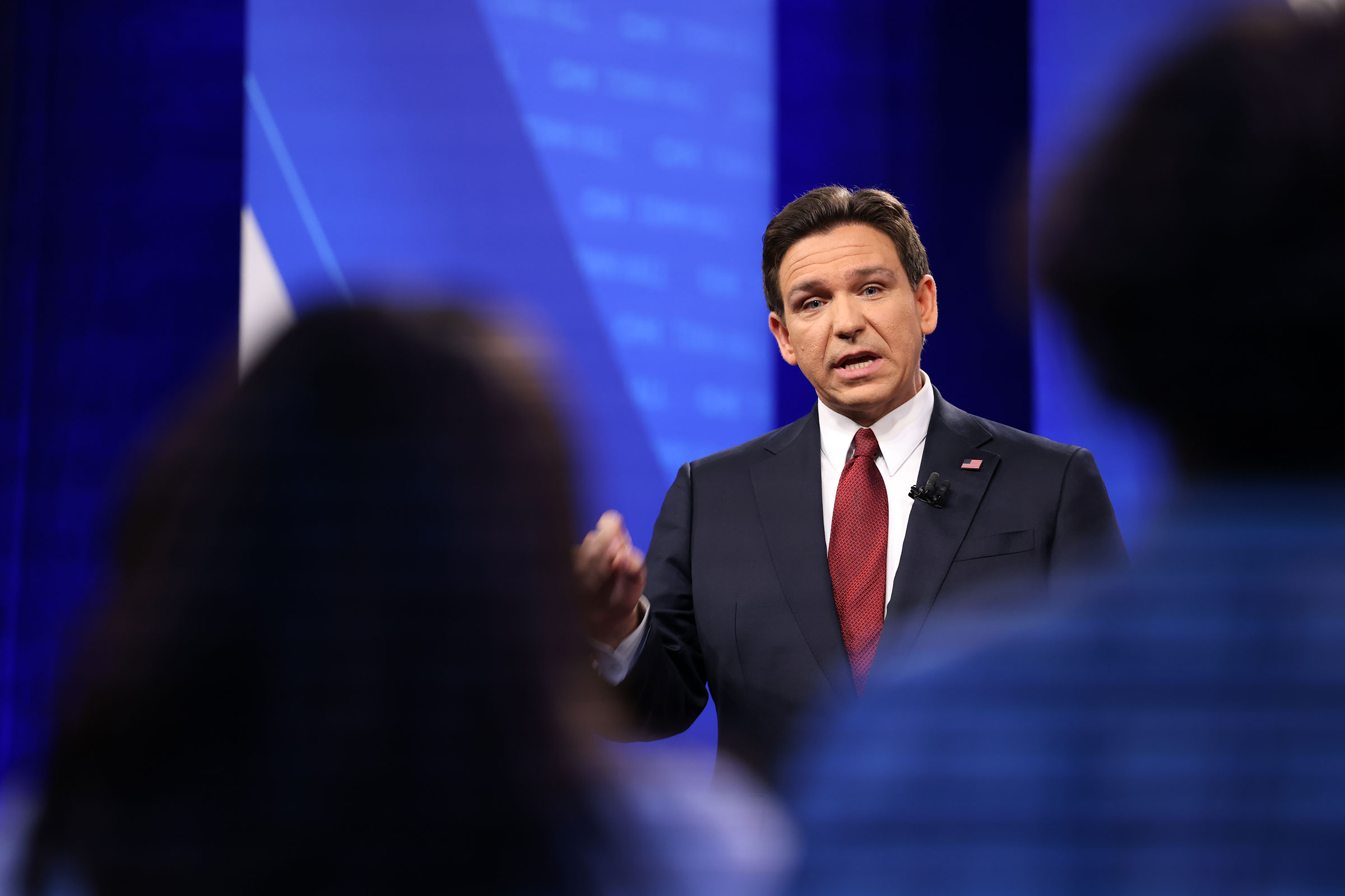 Republican presidential candidate and Florida Gov. Ron DeSantis participates in a CNN Republican Town Hall moderated by CNN’s Kaitlan Collins at Grand View University in Des Moines, Iowa, on Thursday, January 4.