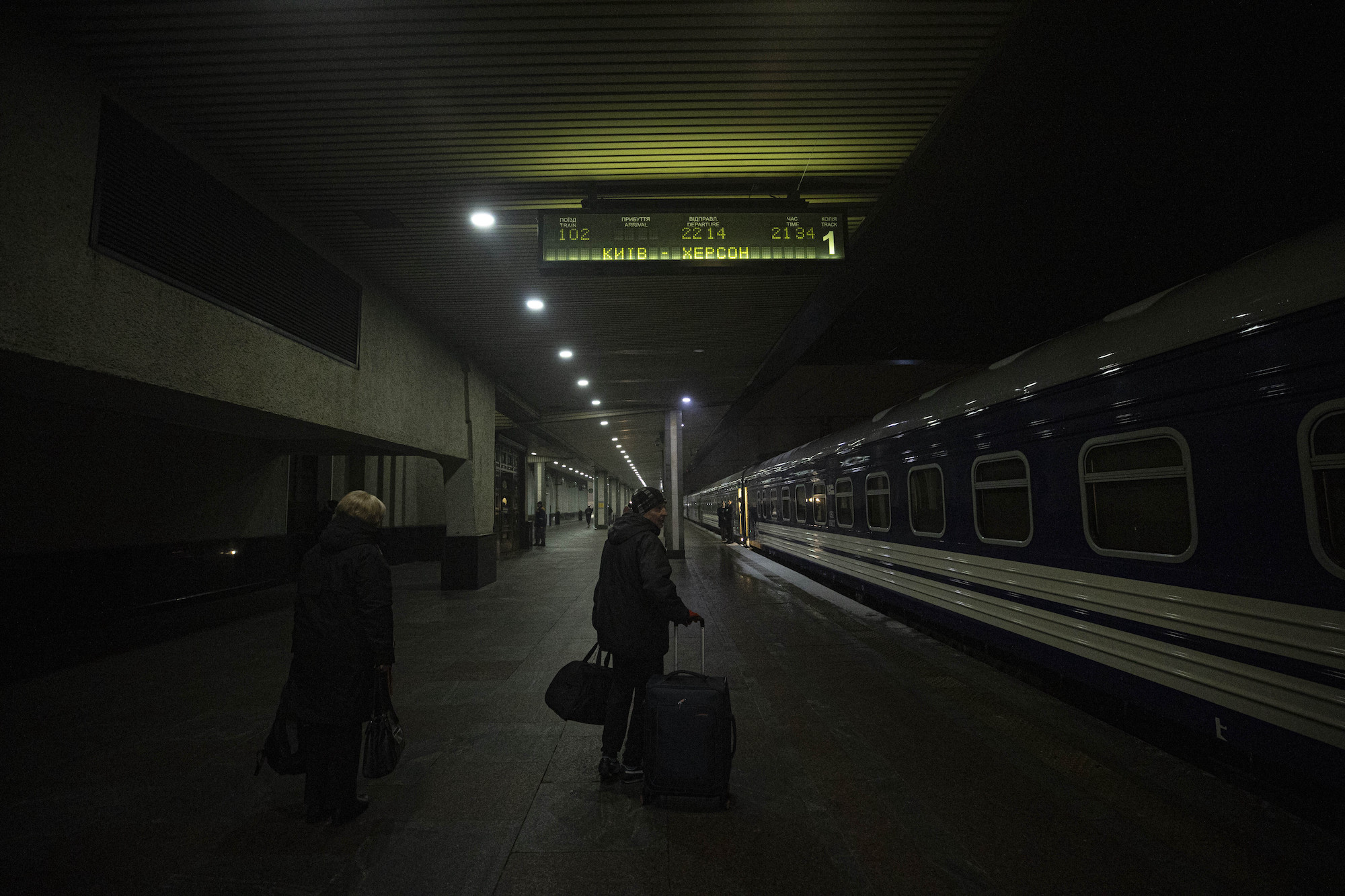 A passenger train to Kherson departs from Kyiv train station on Thursday.
